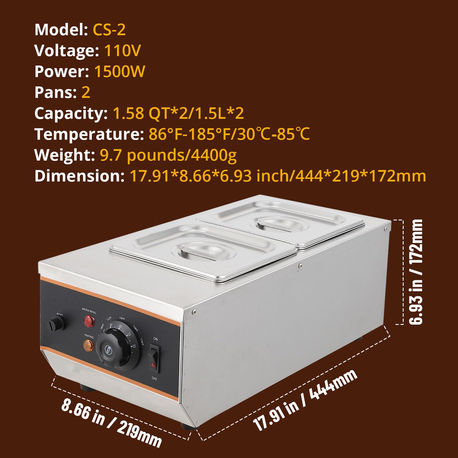 Premium Chocolate Tempering Machine - 1.58 QT Dual Tank, Digital Temperature Control 86~176℉, 800W Stainless Steel Electric Food Warmer for Melting Chocolate, Milk, Cream - Perfect for Candy Making, Baking & Dessert Preparation