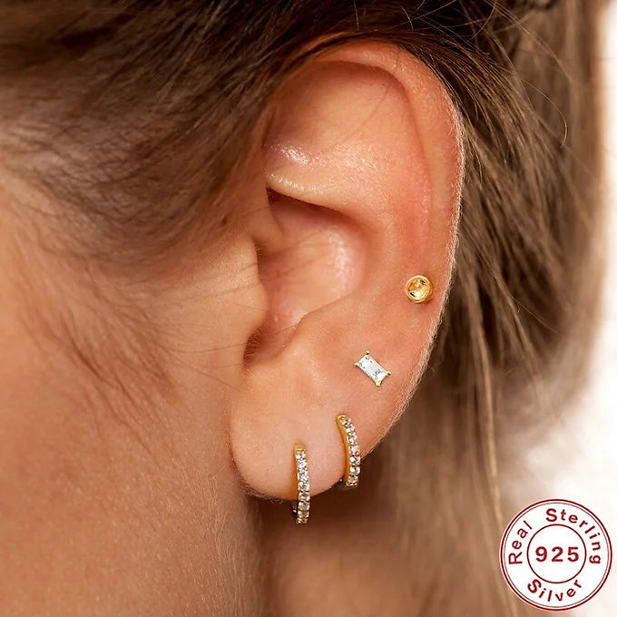 16G Flat Back Crescent Moon Stud Earrings with Labret Back | Hypoallergenic Body Jewelry for Cartilage, Helix, Tragus Piercing | Perfect for Everyday Wear & Gifting