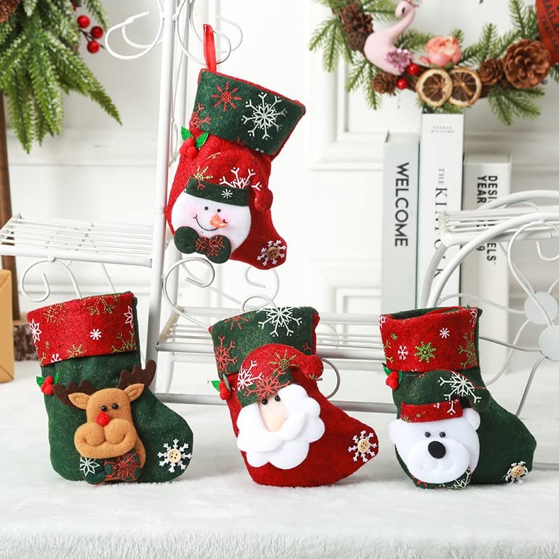 4pcs Christmas Stockings for Fireplace - Festive Holiday Decorations, Green Xmas Socks Gift Bags to Fill & Hang - Perfect for Family Gatherings, Christmas Tree Decor & Cozy Home Celebrations