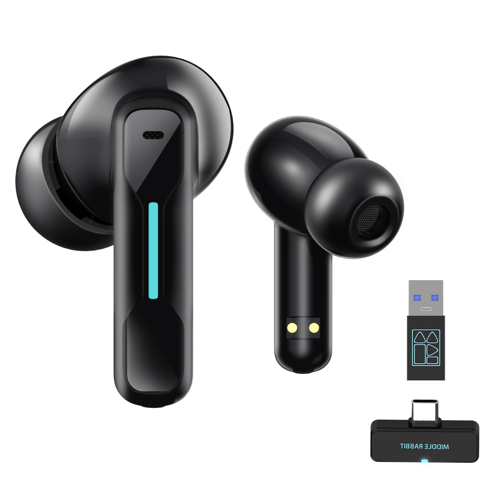 Middle Rabbit SW4 USB Wireless Earbuds for PC & Laptop - Bluetooth Headphones with 2.4GHz Dongle, Built-in Mic for Work & Gaming - Wireless Headset for Computer Desktop, Office & Online Meetings