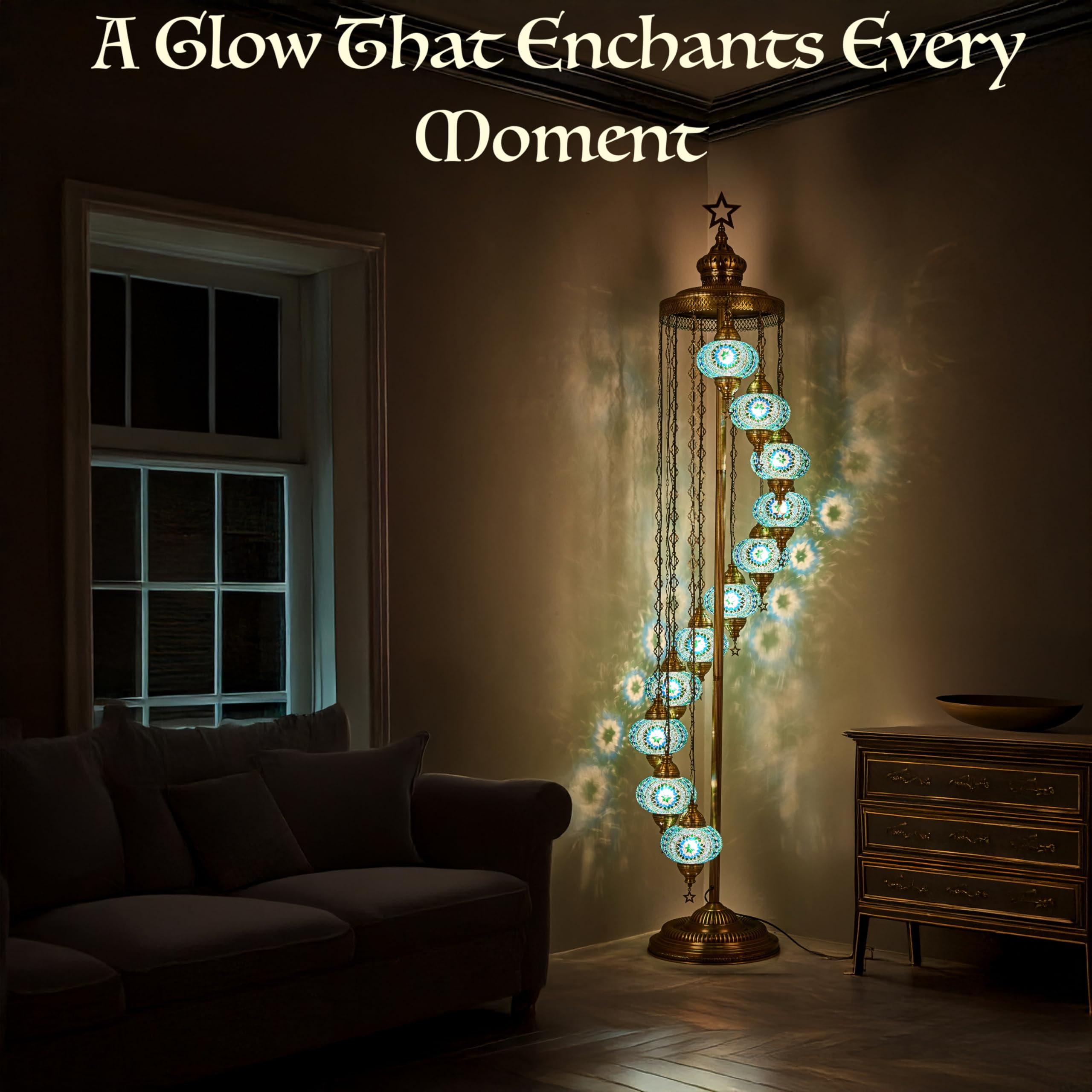 DEMMEX 11 Globe Turkish Floor Lamp - 7ft Tall Moroccan Mosaic Standing Lamp, Handmade Tiffany-Style Decorative Lighting for Bedroom & Living Room - Red-Brown Finish | Perfect for Boho Home Decor, Cozy Reading Nook & Ambient Living Space Lighting