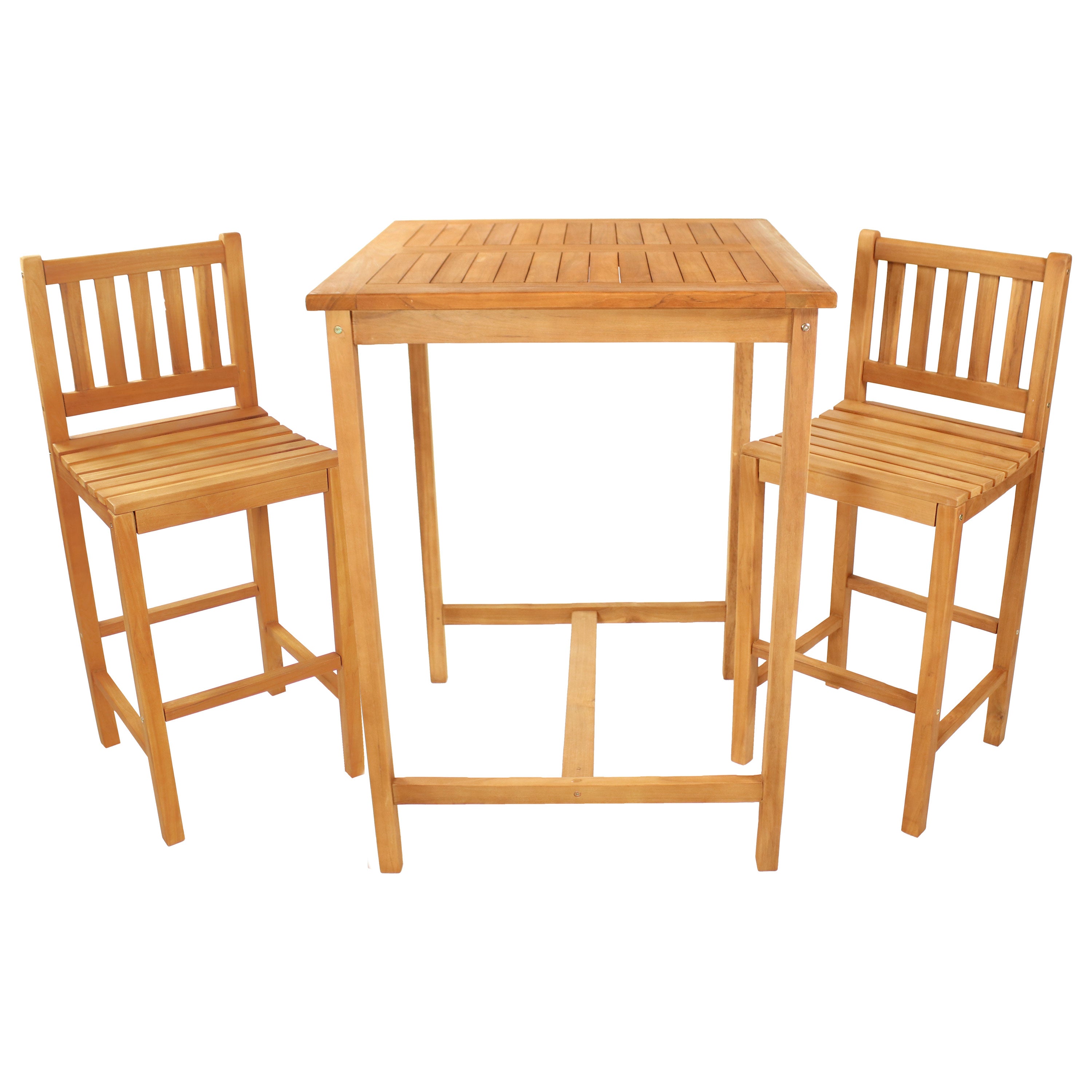 Sunnydaze 3-Piece Wooden Patio Bar Set - Outdoor Bar Height Table & Stools for Backyard, Deck, or Garden Relaxation