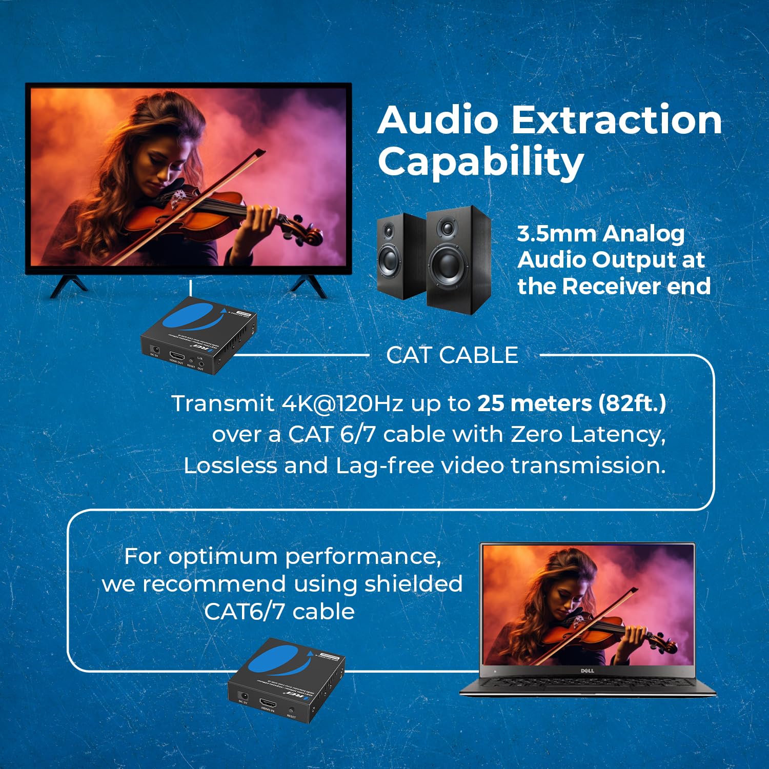 OREI 4K @ 120Hz HDMI Over Ethernet Extender Balun - UltraHD 4:4:4 HDR with IR & RS-232 Control | Single CAT6/7 Cable Support up to 100ft | Audio L/R Out | Perfect for Home Theater, Gaming & Professional AV Setups (UHD-EX120HZ-K)