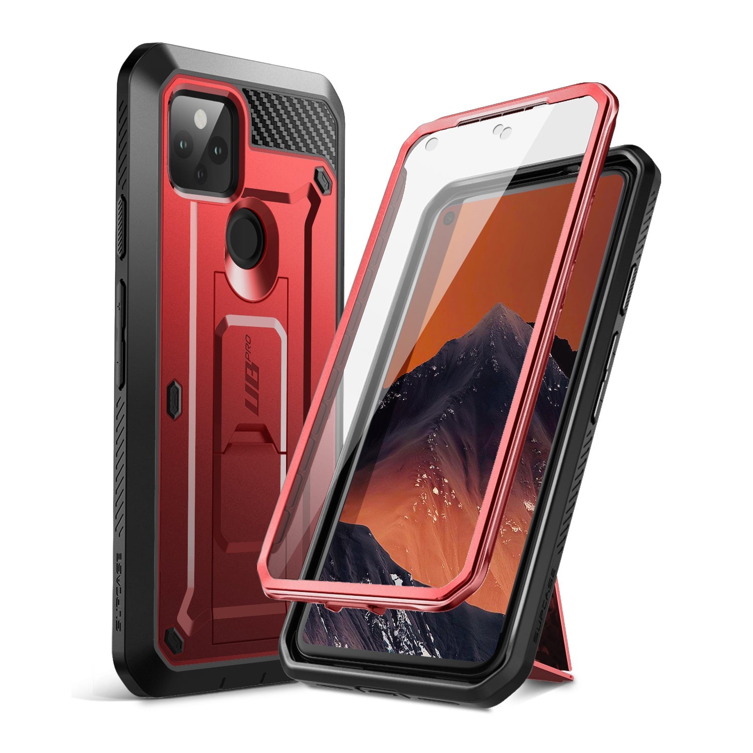 Google Pixel 5 (2020) Unicorn Beetle PRO Rugged Holster Case - Shockproof & Heavy Duty Protection - Metallic Red (Open Box) - Perfect for Outdoor Activities, Construction Work & Extreme Sports