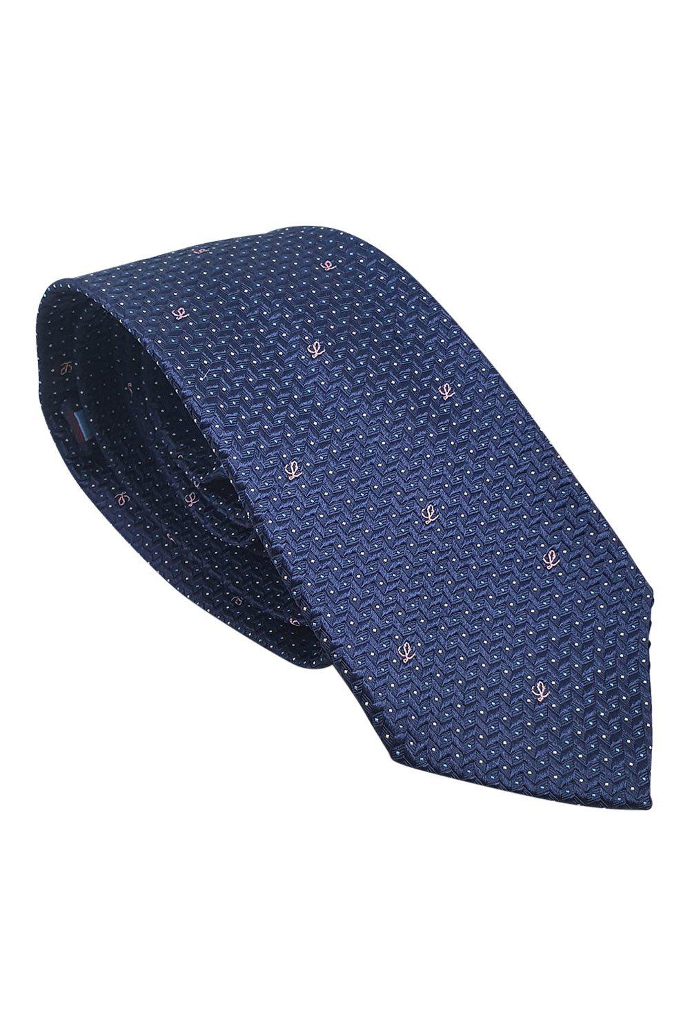 LOEWE 100% Silk Navy Blue Tie with Pink Abstract Pattern - 60