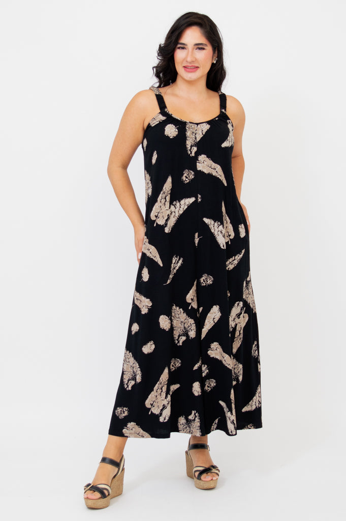 Joanna Jumpsuit - Shadow Leaf Print Linen Bamboo Blend Women's Romper | Perfect for Summer Outfits, Beach Vacations & Casual Wear