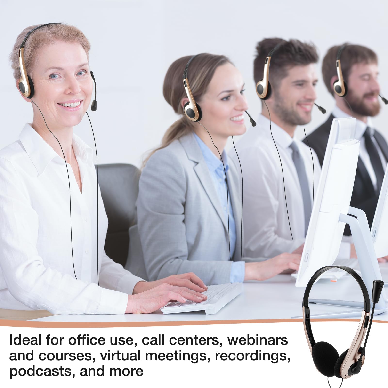 Yunsailing 30 Pack Kids Classroom Headphones with Microphone - Bulk School Headphones for Students, Lightweight Adjustable On-Ear Headphones with 3.5mm Jack (Rose Gold) - Perfect for Online Learning, School Computer Labs & Distance Education