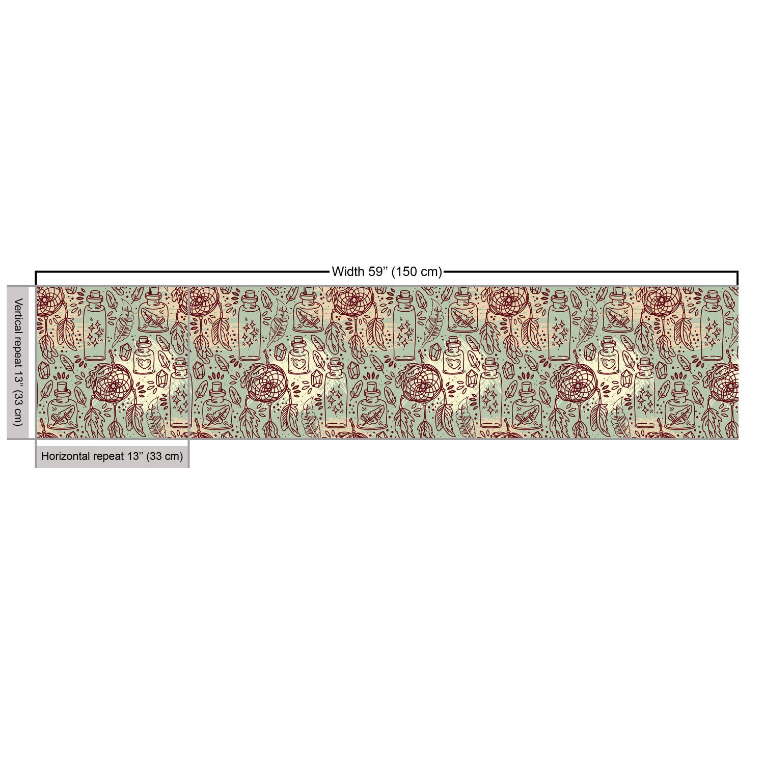 Ambesonne Bohemian Fabric by The Yard - Feathers, Crystals, Bottles, Alchemy Tribal Design with Dreamcatcher Pattern | Decorative Upholstery Fabric for Furniture, Curtains, Pillows & Home Decor | 10 Yards, Maroon Seafoam Ivory | Perfect for Boho Chic Living Rooms, Bedrooms & DIY Craft Projects