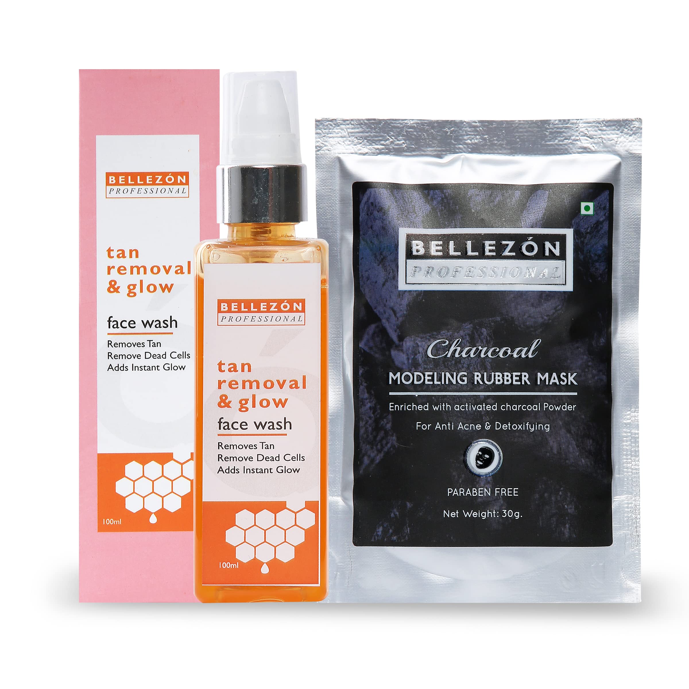 Bellezon Professional Tan Removal & Charcoal Modeling Rubber Mask Combo - Exfoliates Dead Skin Cells & Brightens Complexion - Perfect for Spa Days & At-Home Skincare Treatments