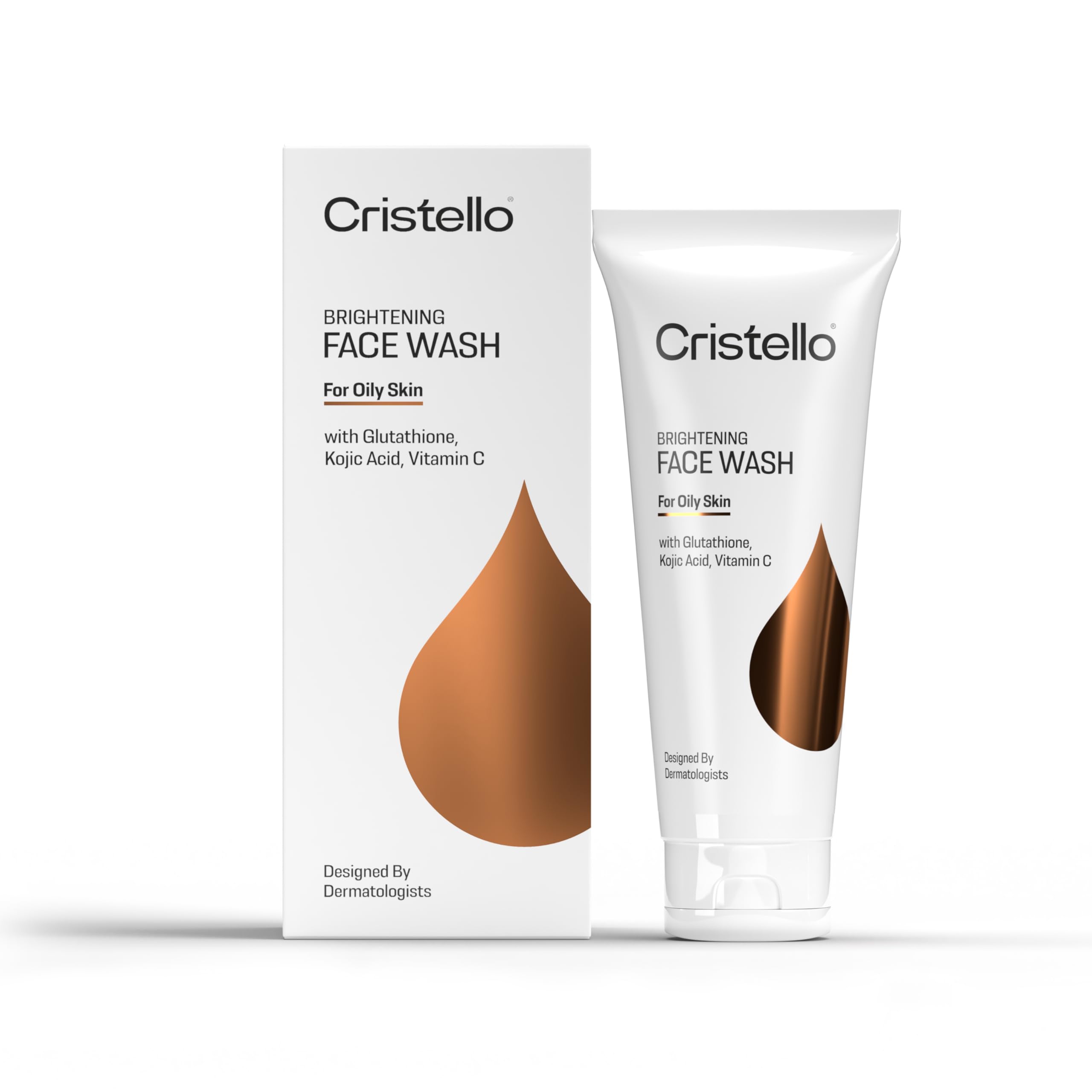 Cristello Brightening Face Wash for Oily Skin with Glutathione, Kojic Acid & Vitamin C | Skin Whitening & Glowing Facial Cleanser for Men & Women | Daily Use for Clear, Radiant Complexion | Perfect for Morning & Night Skincare Routine