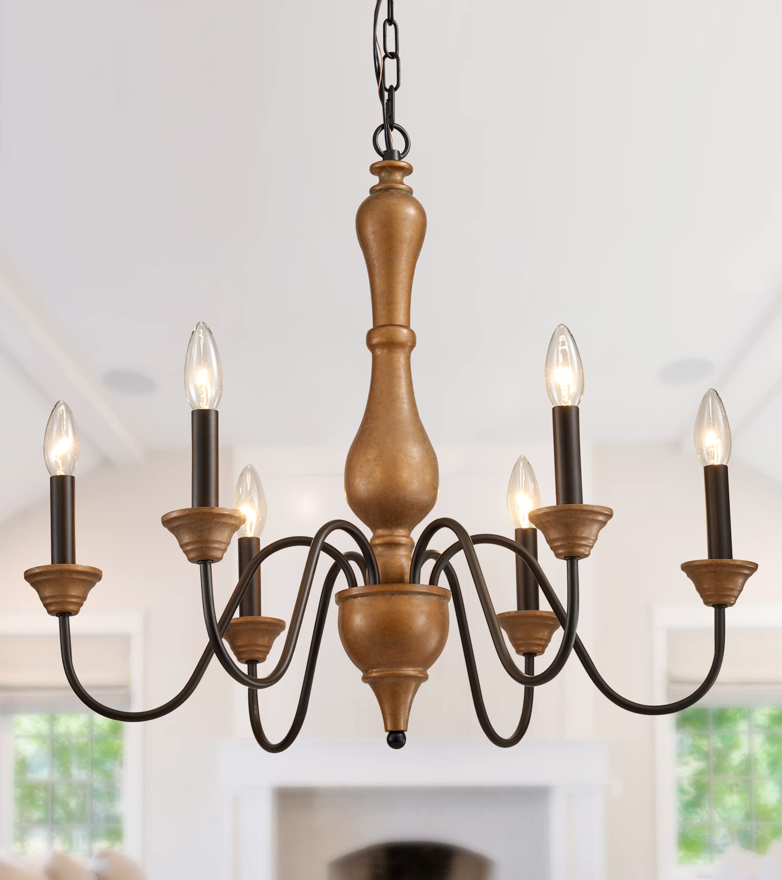 MEIXISUE 6-Light Rustic Copper Candle Chandelier - French Country Pendant Light Fixture for Living Room, Dining Room, Kitchen Island & Entryway - UL Listed - Perfect for Farmhouse, Cottage & Vintage Home Decor
