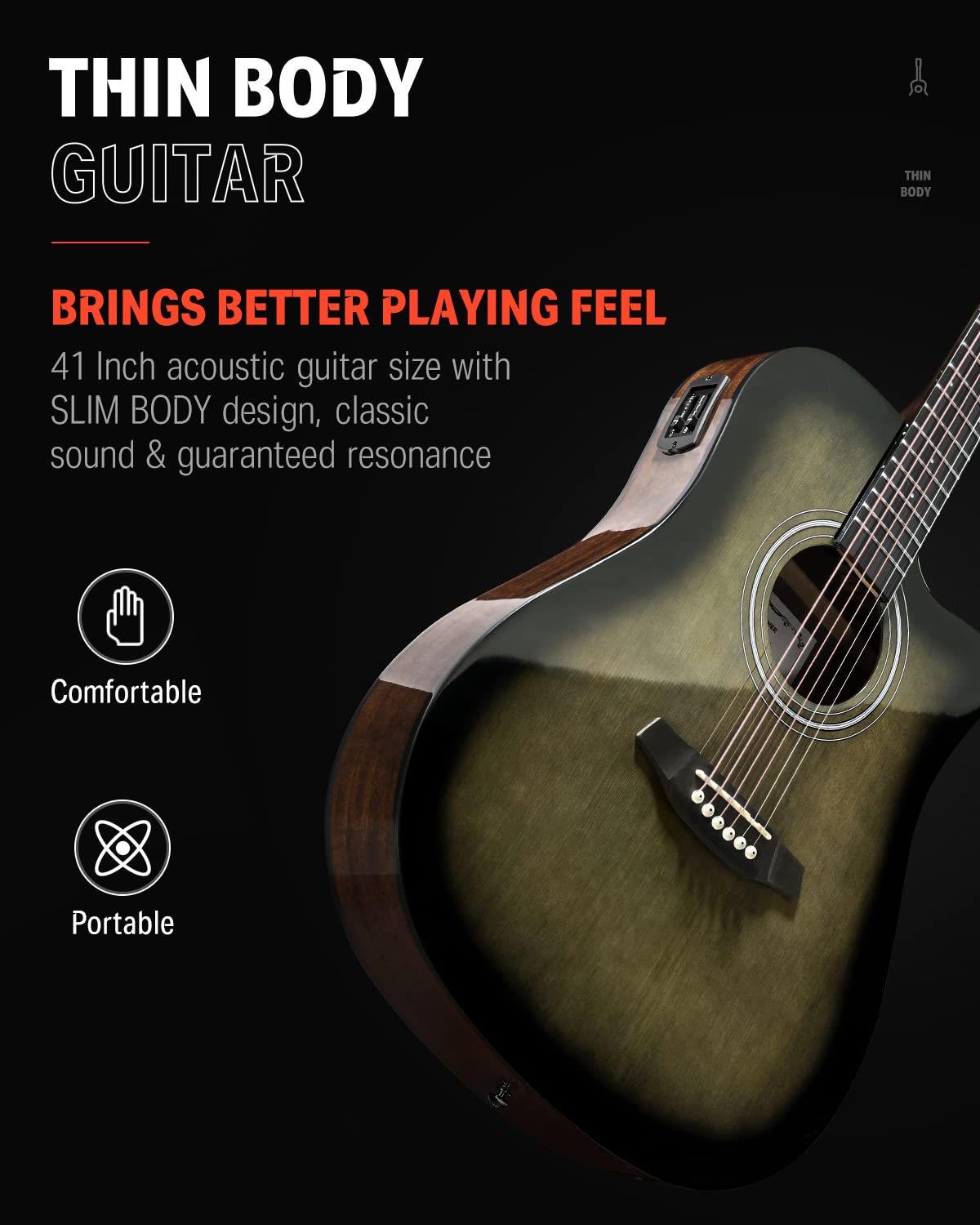 Donner 41-Inch Acoustic Electric Guitar Kit for Beginners & Intermediate Players - Includes Amplifier, Capo, Picks, Tuner, Strings & Strap - Perfect for Home Practice, Live Performances & Music Lessons