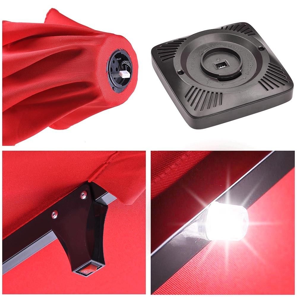 9 Ft Outdoor Tilt Umbrella with Solar LED Lights - Red Patio Umbrella for Garden, Poolside & Backyard - Weather-Resistant Sun Shade with Adjustable Cantilever Design