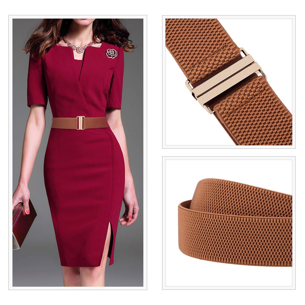 KYEYGWO Women's Elastic Waist Belt - Invisible Stretch Dress Belt with Flat Buckle for Jeans & Pants | Perfect for Office, Casual & Formal Outfits