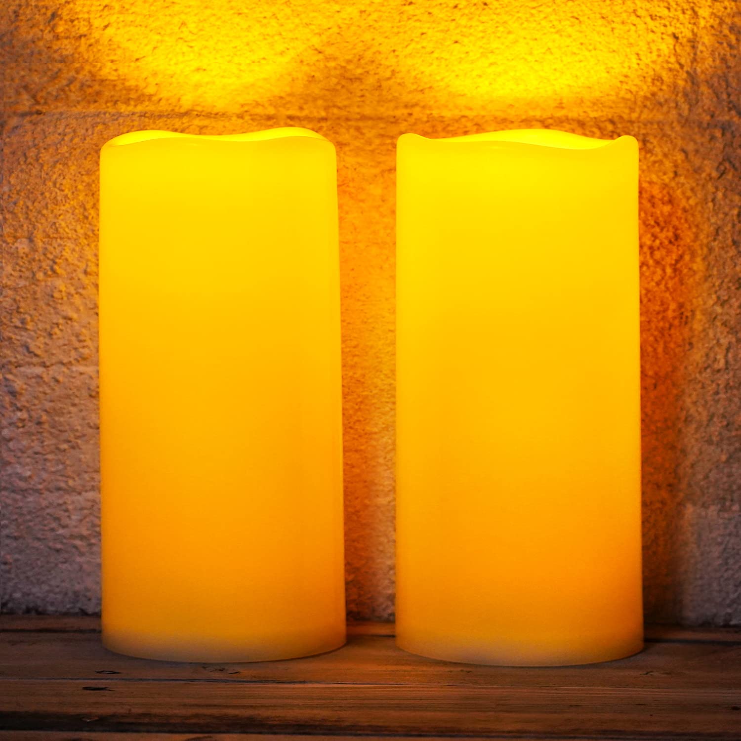 Homemory Large Solar Candles Outdoor Waterproof - 4x10 Inch Solar Powered Flameless Candles with Dusk to Dawn Sensor - Set of 2 for Patio, Garden, Lanterns & Home Decor