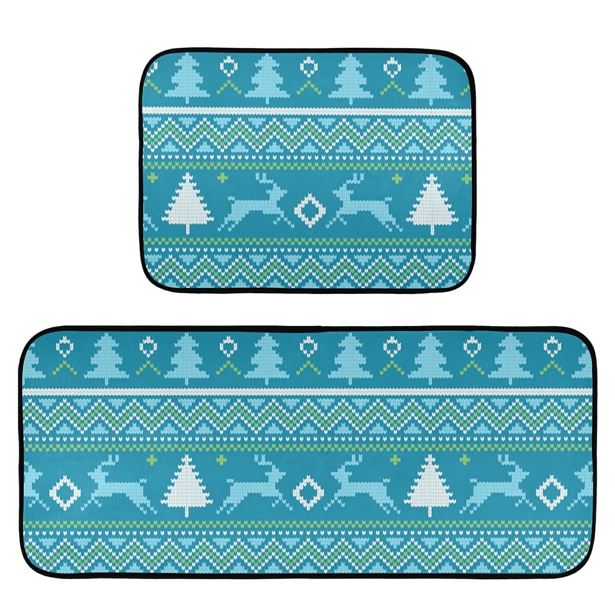 Non-Slip Washable Christmas Reindeer Squirrel Kitchen Rugs Set of 2 - Holiday Home Decor for Sink, Laundry & Floor | Perfect for Festive Kitchen Decorations & Cozy Winter Gatherings