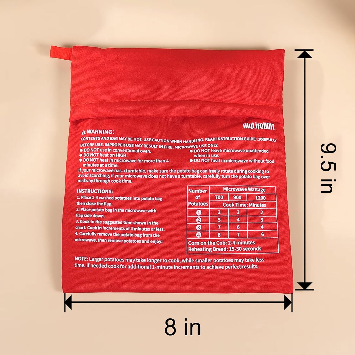MyLifeUNIT Microwave Potato Bag for Baking - Reusable & Heat-Resistant Potato Cooking Pouch (Red) - Perfect for Quick Baked Potatoes, Sweet Potatoes & Veggies in Microwave