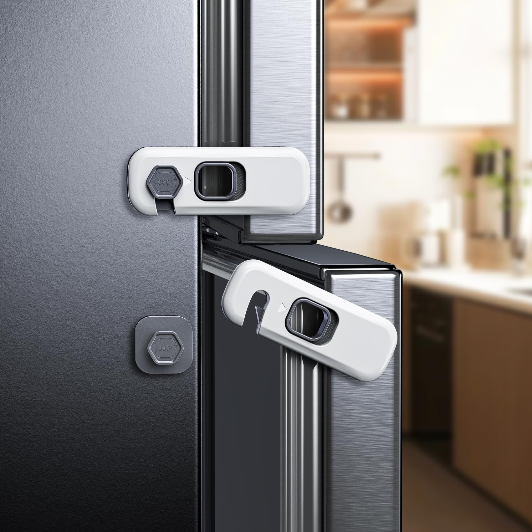 5 Pack Child Proof Refrigerator Lock - Strong Adhesive Baby Safety Locks for Fridge, Oven, Cabinets & RV - Easy Install Grey Child Safety Locks (Perfect for Kitchen, Nursery & Travel Use)