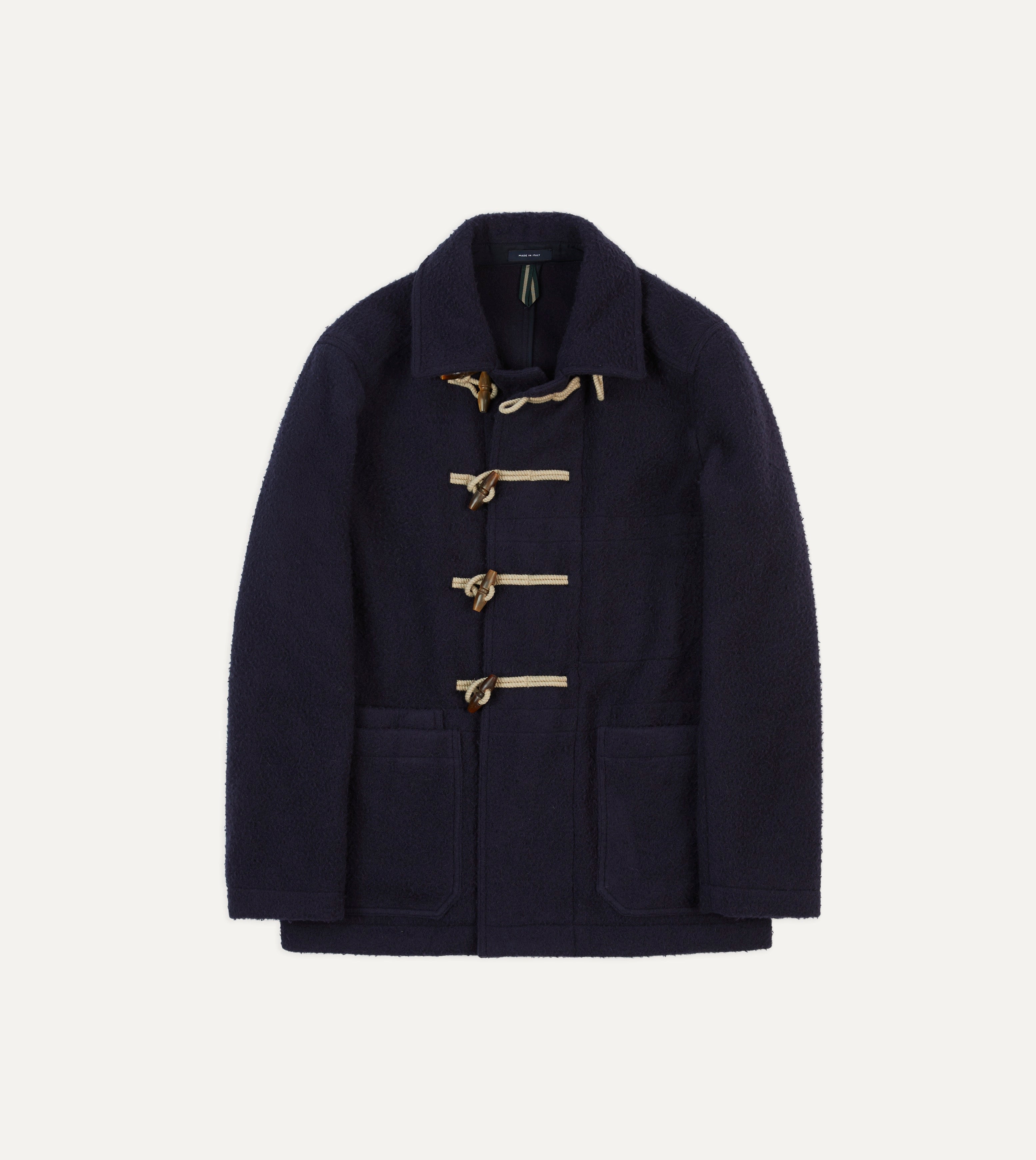 Navy Blue Casentino Wool Short Duffle Coat for Men - Winter Warm Peacoat with Hood, Vintage Style Outerwear for Casual Outings & City Adventures
