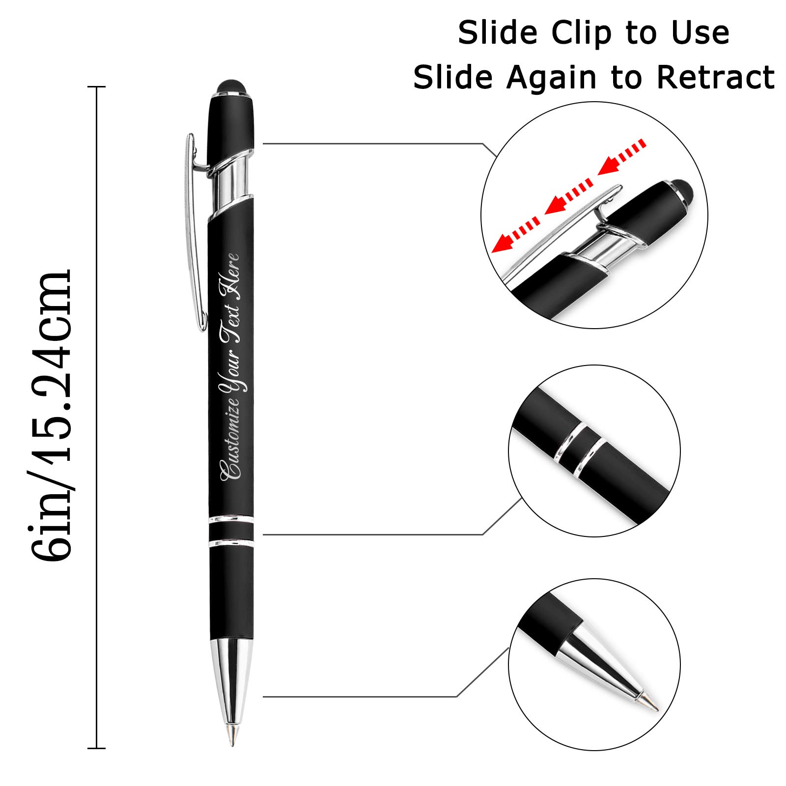 48 Pack Personalized Custom Engraved Ballpoint Pens with Stylus Tip - Bulk Office Pens for Men & Women - Ideal Birthday, Graduation Gifts - Medium Point Black Ink - Perfect for Business, School & Everyday Use