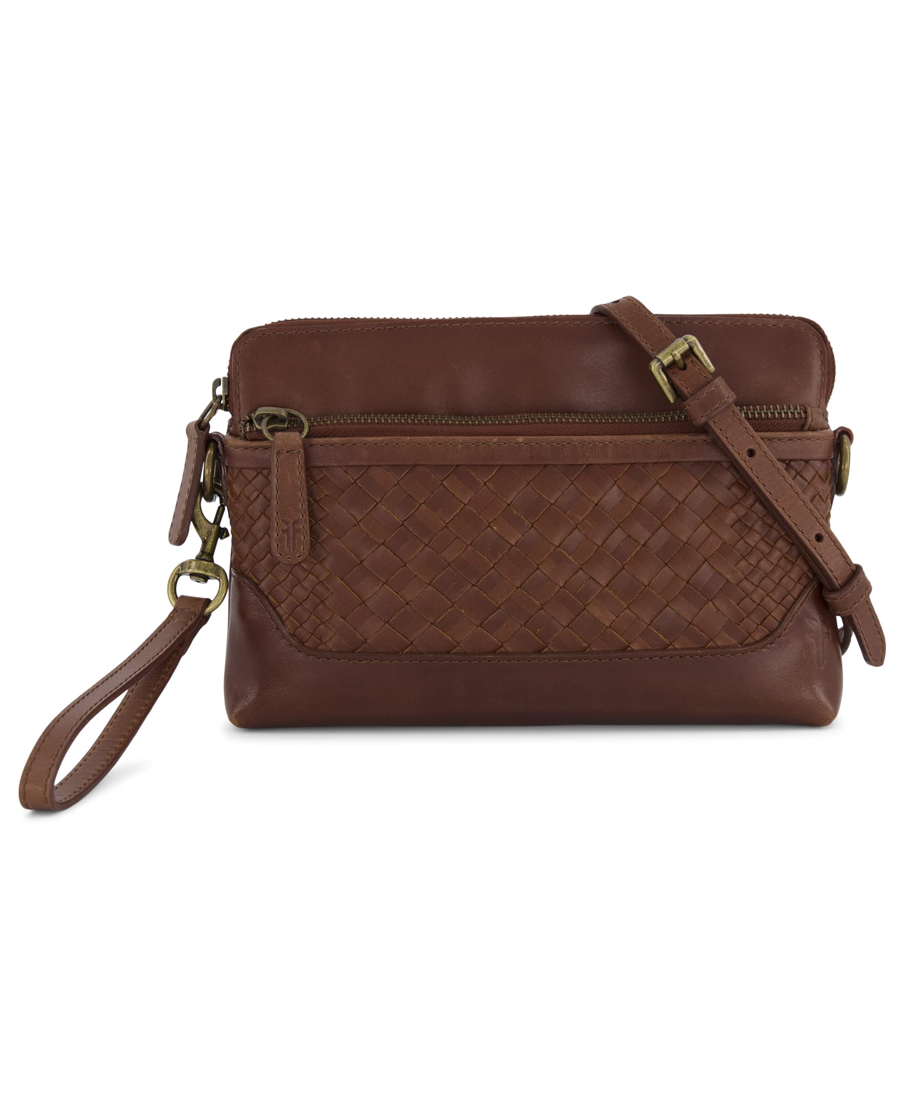 Frye Melissa Crossbody Wristlet Handbag in Cognac Basket Leather - Perfect for Everyday Use, Shopping & Travel Accessories