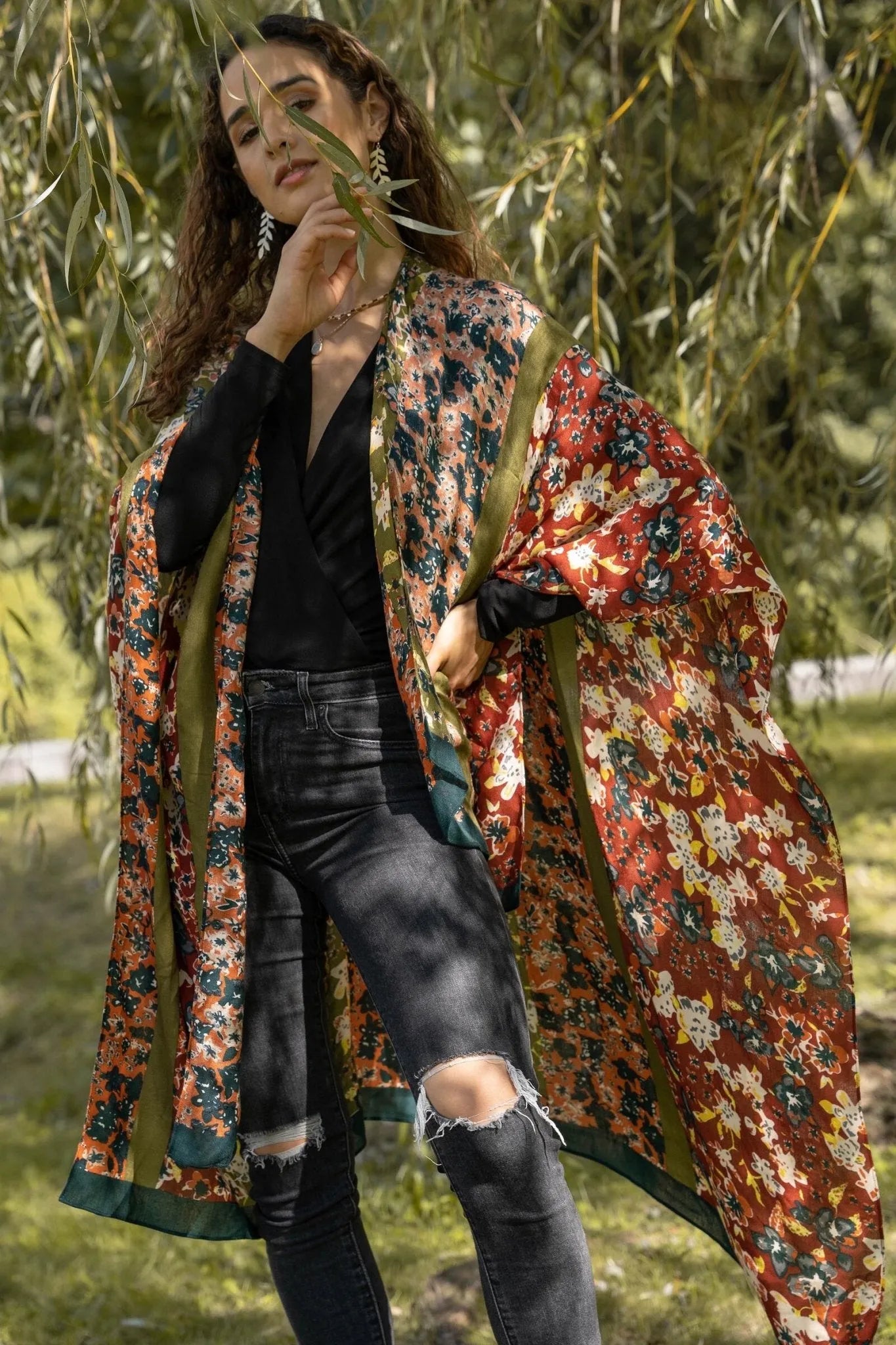 Floral Multi-Patterned Kimono Long Sleeve Robe - Elegant Boho Cover Up for Women, Beachwear, Loungewear & Festival Outfit