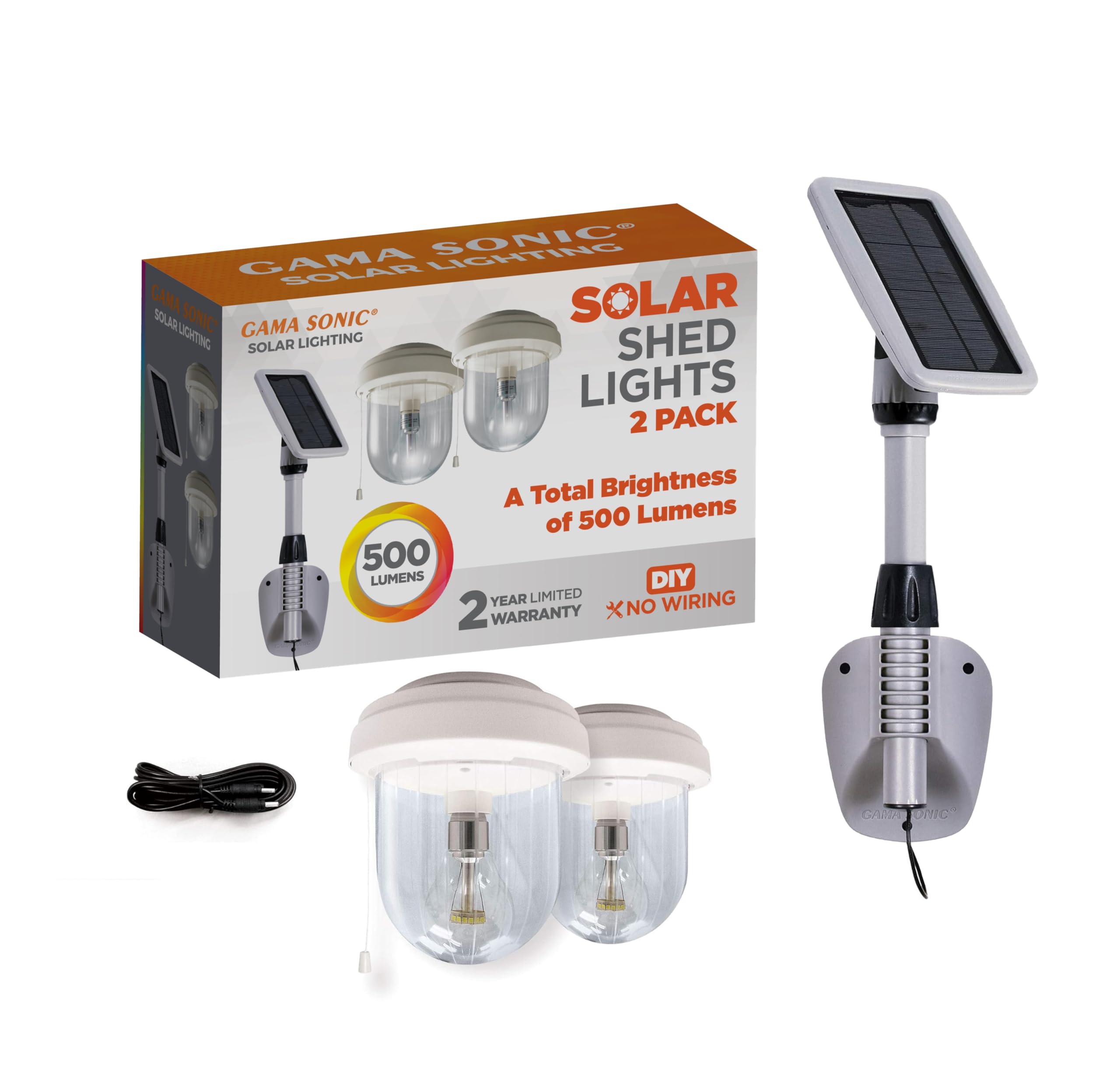 Gama Sonic Light My Shed IV Solar Shed Light - 2 Pack White LED Solar Powered Lights for Interior, Wall or Ceiling Mount - Perfect for Sheds, Garages, Barns & Outdoor Storage Spaces (GS-16B2)