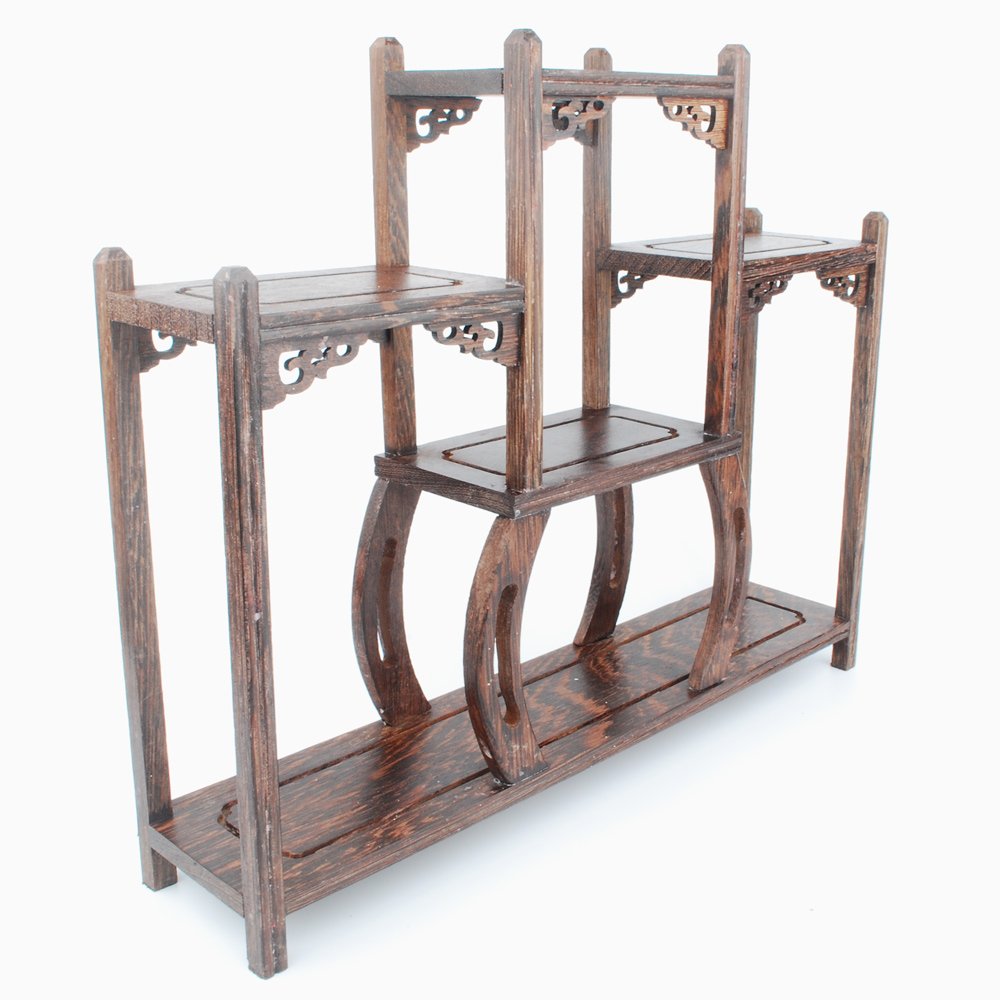 NWFashion Chinese Wooden Assemble Display Stand - Symmetric Short Floor Curio Cabinet Shelf (3-Pack) for Home Decor, Antique Showcase & Collectible Storage