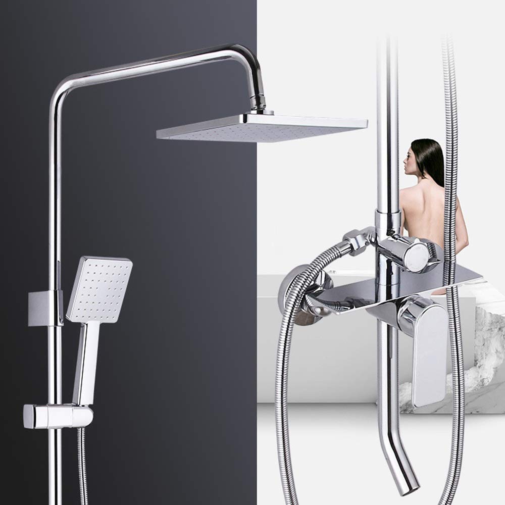 3 Modes Hot and Cold Brass Shower Faucet Set - 23cm Square Top Spray Shower System with Silver Shelf | Durable Bathroom Upgrade for Modern Homes (Perfect for Master Bath, Guest Bath & Spa Retreats)