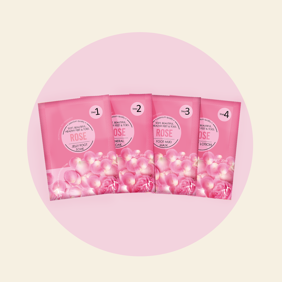 Mitty 4 Step Pedi Kit with Jelly Soak & Rose - Professional Foot Care Set for Soft Smooth Feet - Perfect for Home Spa, Pedicure & Relaxation