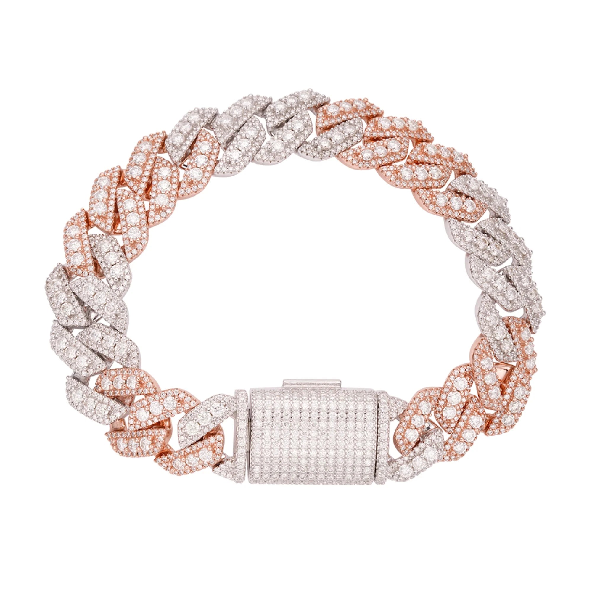 VS Moissanite Miami Cuban Bracelet 14mm 2-Tone Rose Gold & 925 Sterling Silver Men's Jewelry - Perfect for Gifts, Weddings & Special Occasions