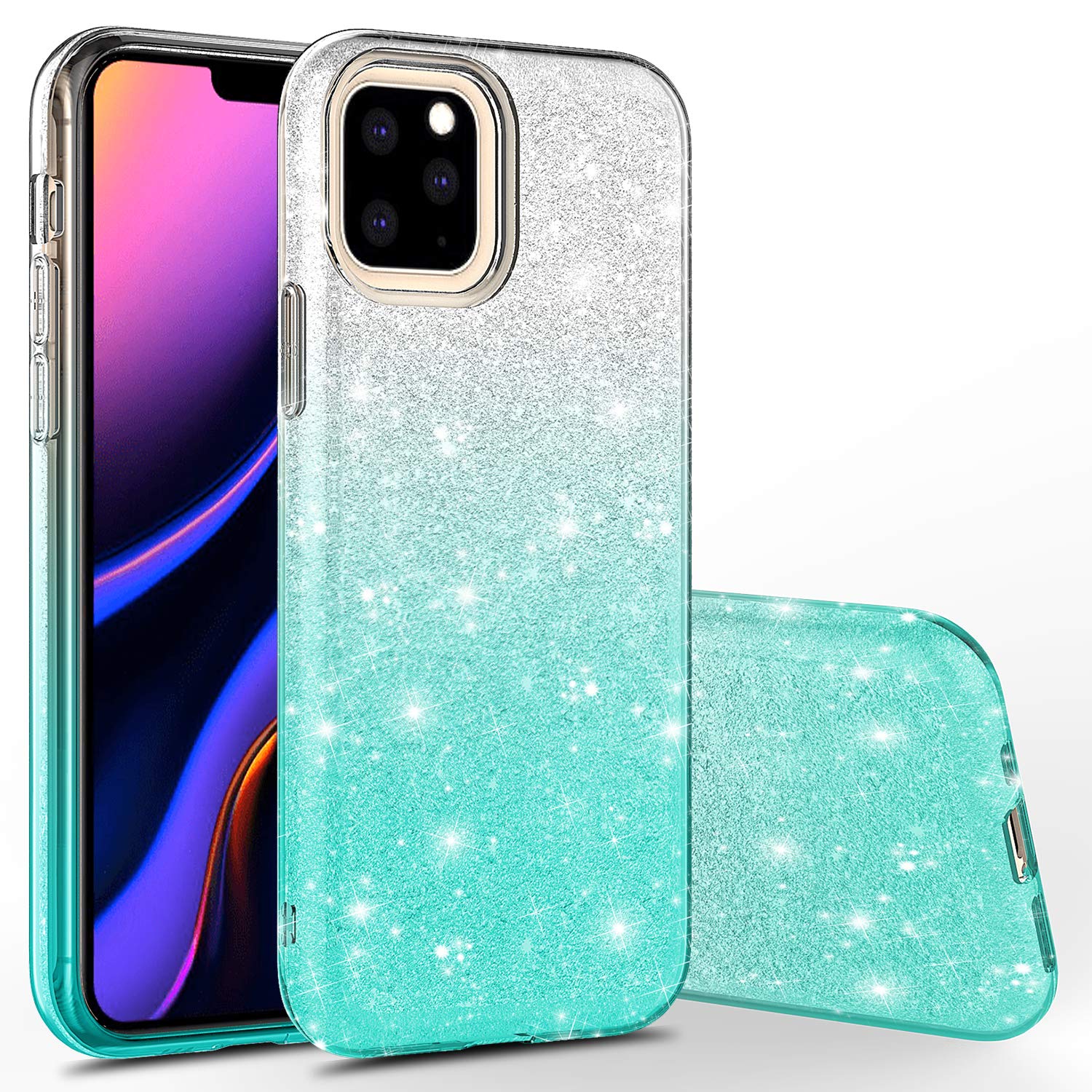 Rosebono iPhone 13 Pro Case - Slim Sparkle Glitter Protective Cover for Women | Fashion Luxury Bling Design in Silver/Teal | Perfect for Everyday Use, Parties & Gift Giving