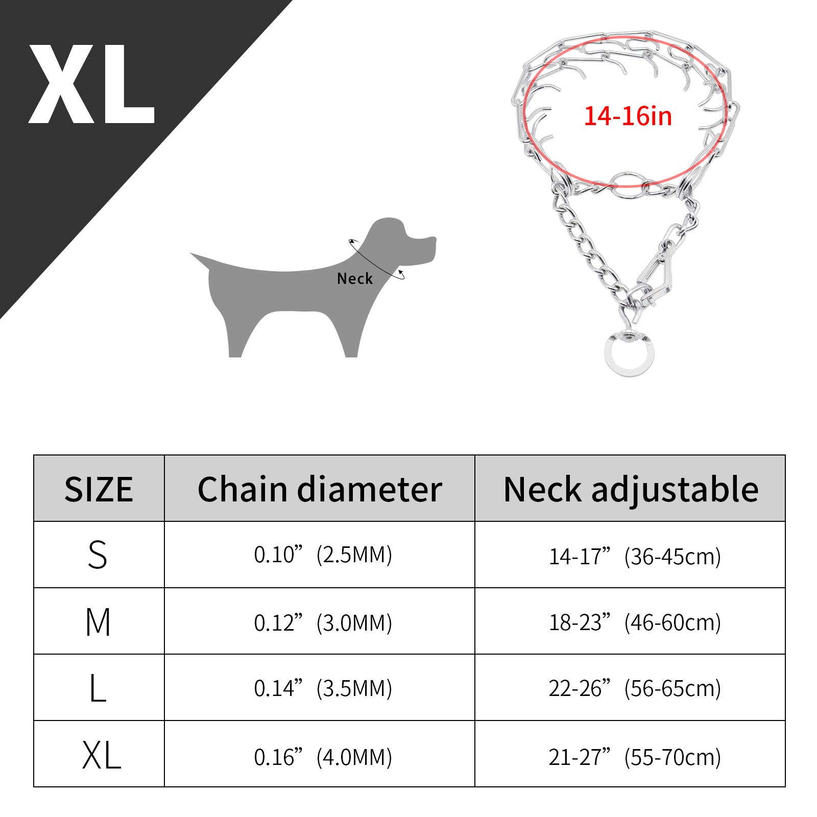 Premium Dog Prong Collar - Chrome Plated Training Collar with Quick Release Clip | Adjustable Pinch Collar for Small, Medium & Large Dogs (XL) | Silver Plating for Durability | Perfect for Obedience Training & Behavior Correction