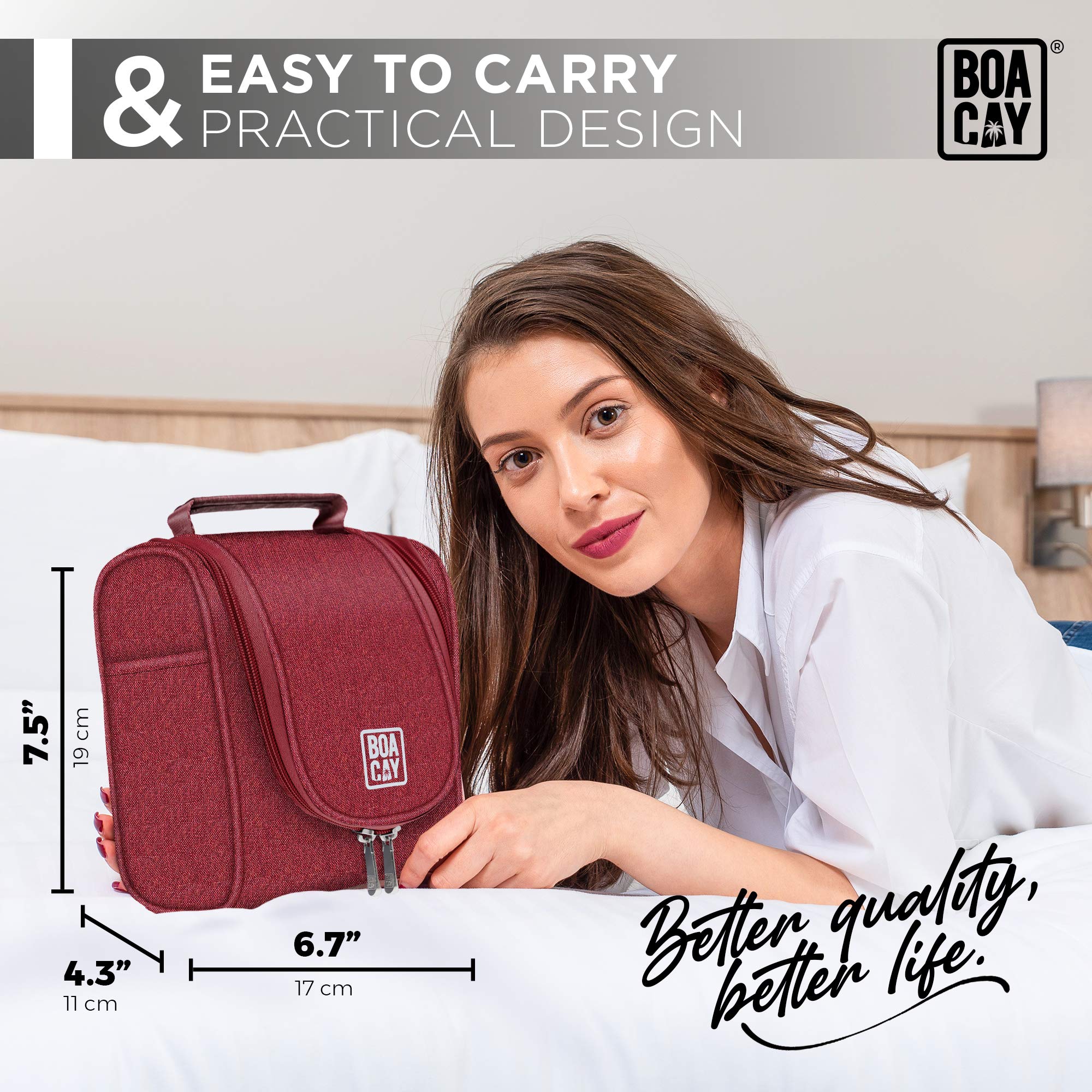 BOACAY Small Hanging Travel Toiletry Bag for Women & Men - Waterproof Makeup Organizer with Hooks, Perfect Cosmetic Bag for Bathroom, Shower & Travel Essentials - Ideal for Camping, Gym & Vacation Packing