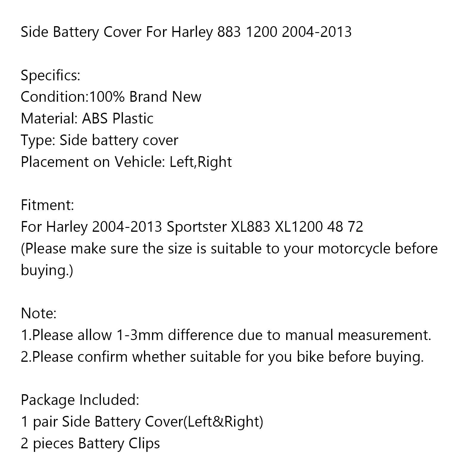 1 Pair Replacement Battery Side Cover for Harley Davidson Sportster 2004-2013 XL883 XL1200 (883cc & 1200cc Models) - Durable Motorcycle Accessories for Road Trips & Custom Bike Builds