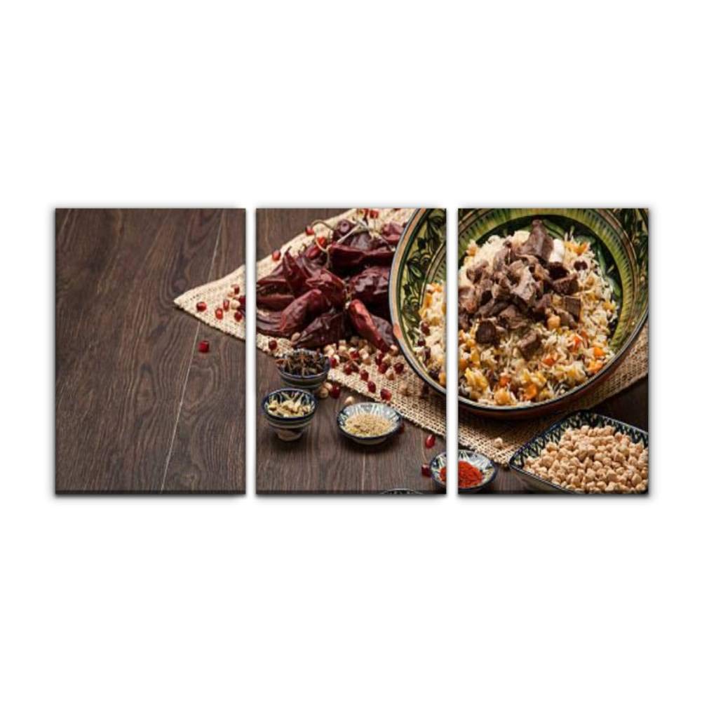 Modern Canvas Painting - Uzbek National Eastern Pilaf with Spices, Wall Art Decor, Printed Oil Painting Landscape for Home, Office, Bedroom - Framed Decor Set (16