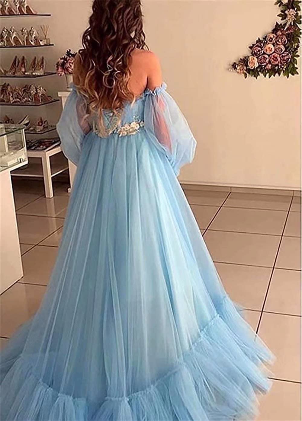 Asulla Long Puffy Sleeve Tulle Prom Dress - Off Shoulder Vintage Evening Gown for Women | Wedding, Party, Homecoming, Quinceañera, Formal Events