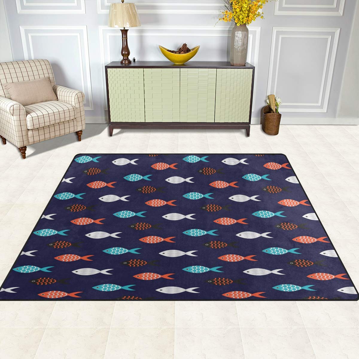 ALAZA Cartoon Cute Fish Area Rug - Soft Non-Slip 5'3