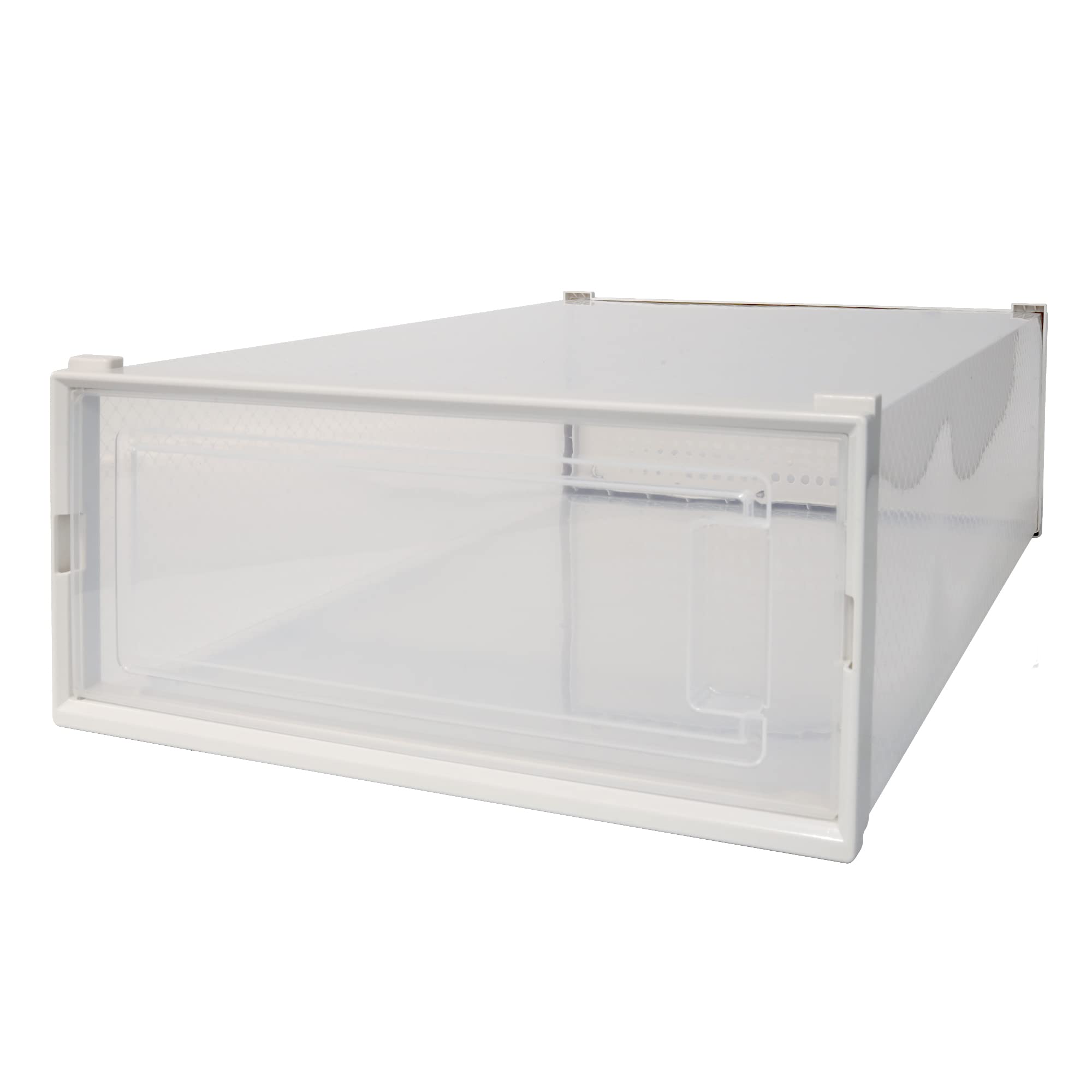 4 Pack Clear Plastic Stackable Shoe Storage Bins - Foldable Drop Front Boot Organizer Box with Breathable Frame for Closet Organization | Perfect for Boots, Sneakers & Seasonal Shoe Storage (White)