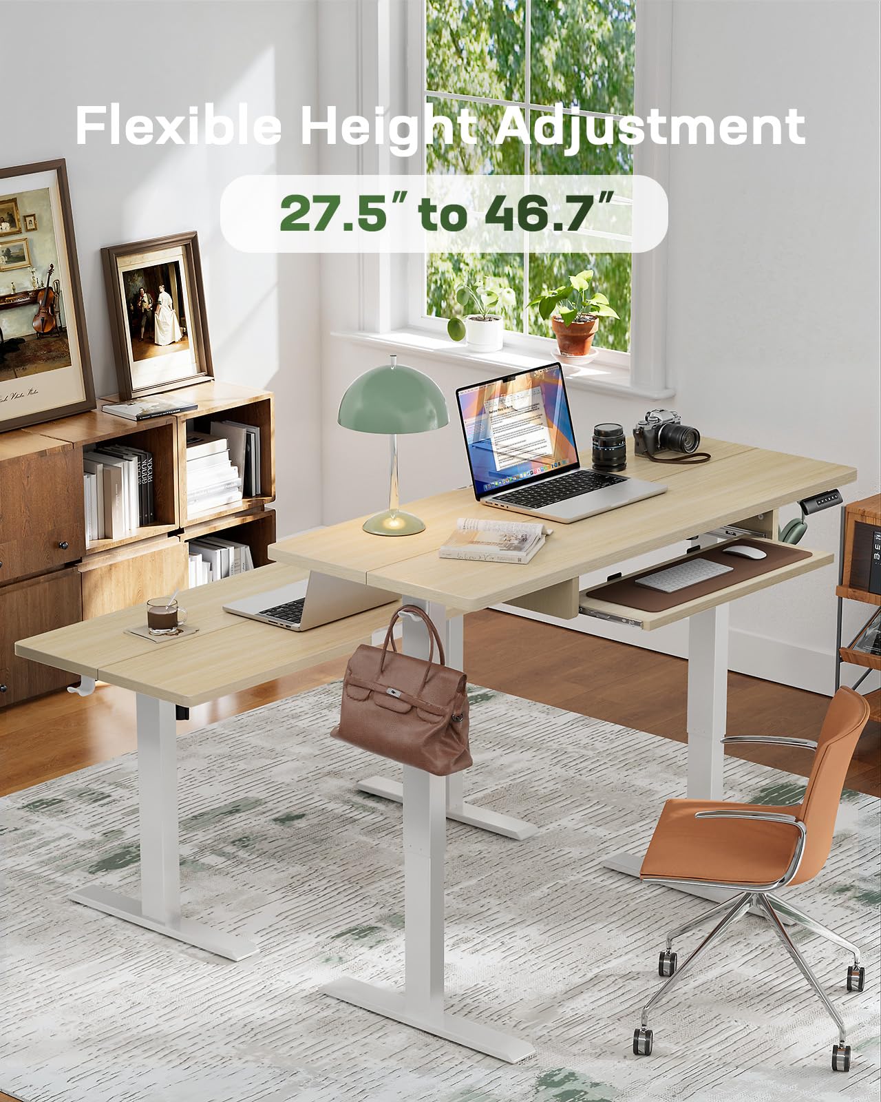 Marsail Electric Standing Desk with Ergonomic Keyboard Tray - 55 x 24 Inch Adjustable Height Desk (27.5” to 46.7”) - 4 Memory Presets, Smooth & Quiet Lifting - Perfect for Home Office, Gaming Setup, and Workspace Ergonomics - Model TZESD15Modern