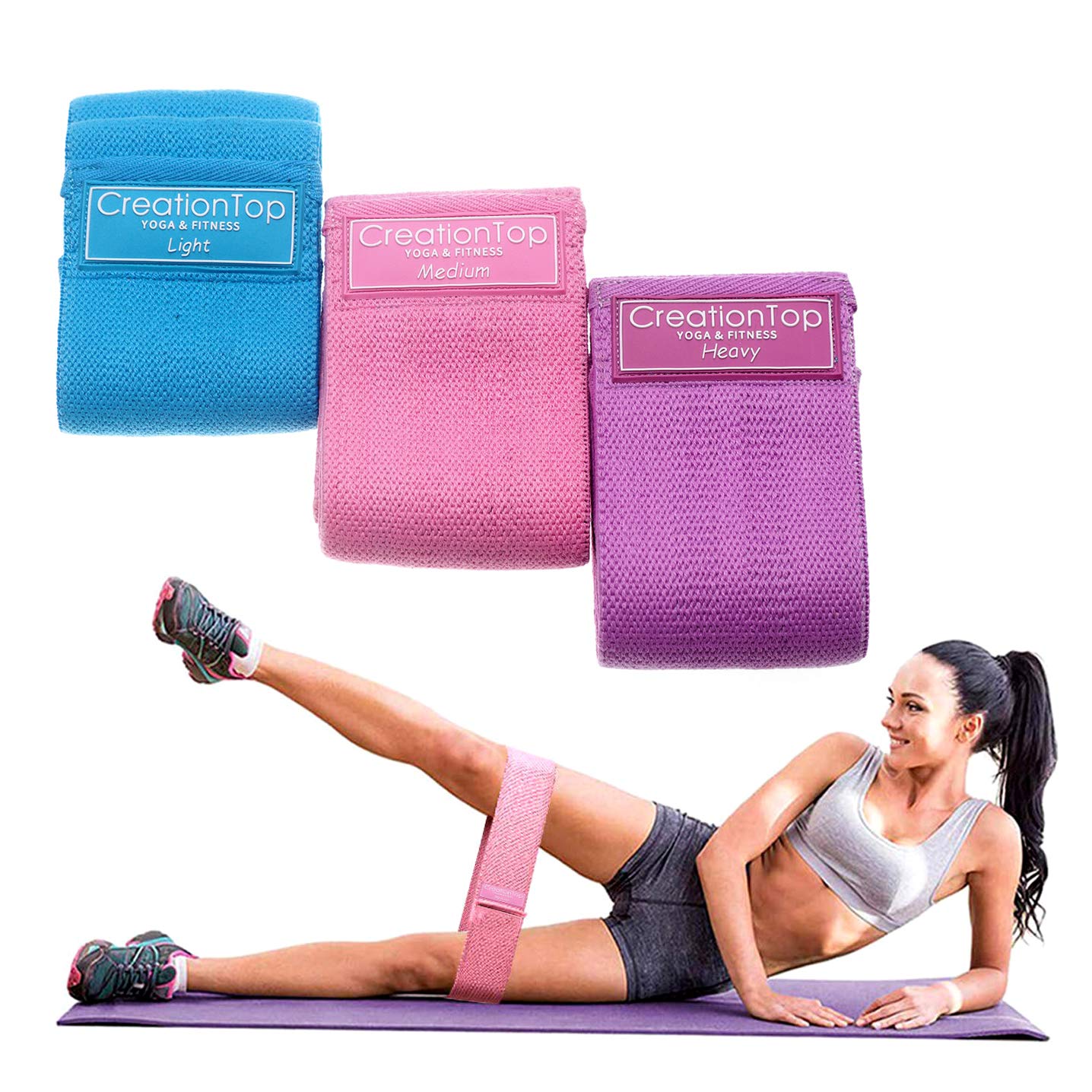 CREATIONTOP Exercise Resistance Bands Set - 3-Piece Workout Bands with Hip Circle Loop for Legs, Thighs & Glutes - Strength Training & Toning Equipment for Home Gym, Yoga & Fitness Routines