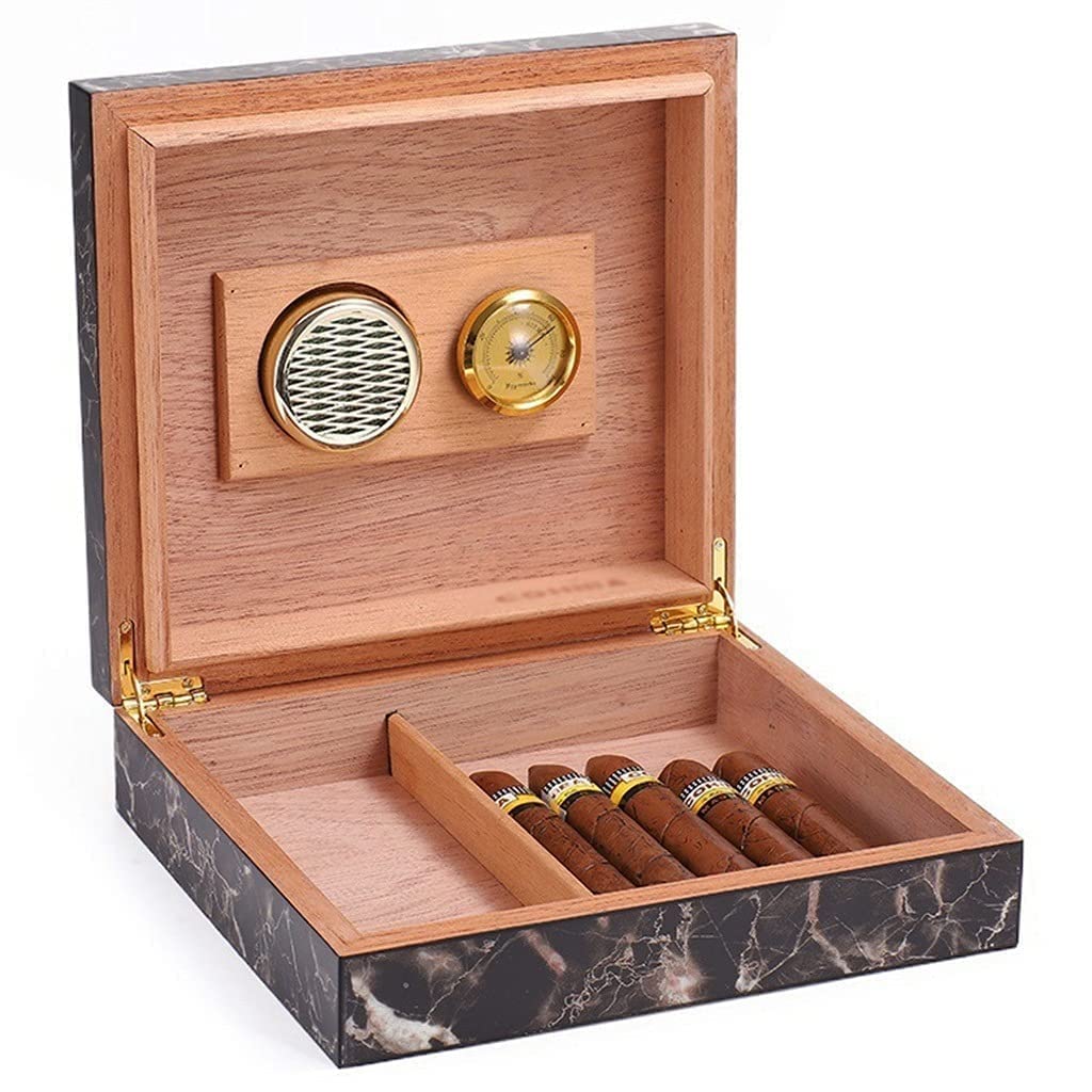 Premium Handmade Cedar Cigar Box with Built-in Humidifier & Hygrometer - Holds 20-25 Cigars - Luxury Cigar Storage Case - Perfect Gift for Men - Ideal for Home, Office, and Travel Use