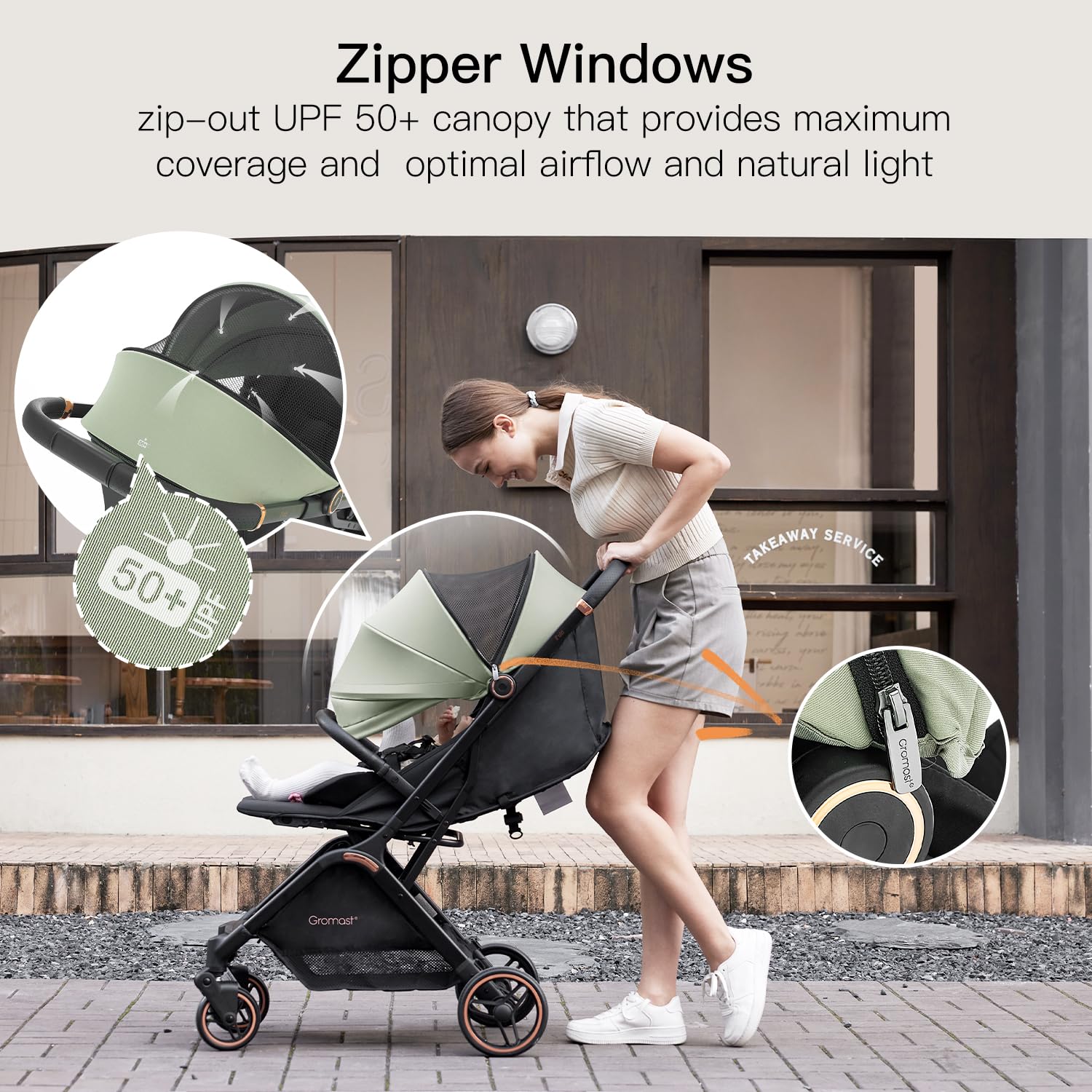 Lightweight Gravity Folding Baby Stroller - Adjustable Backrest & UV Protection Canopy for Toddlers | One-Hand Automatic Fold Travel Stroller | Perfect for Air Travel, Shopping & Daily Walks (Green)
