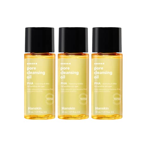 Hanskin Pore Cleansing Oil - Gentle Blackhead Remover & Makeup Cleanser for Sensitive Skin, PHA Formula, 30ml (Pack of 3) | Deep Cleansing, Hydrating, Non-Irritating | Perfect for Daily Skincare, Makeup Removal & Travel Essentials