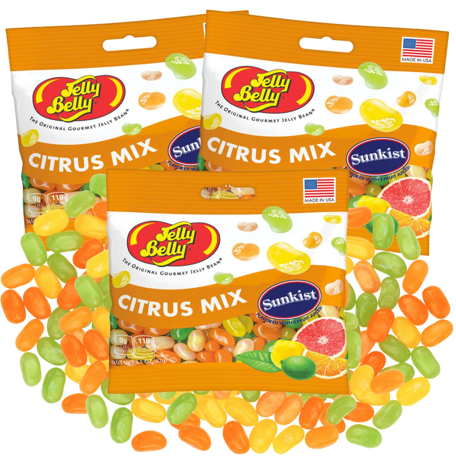 Sweetzo Sunkist Citrus Mix Jelly Beans - Assorted Fruit Flavored Chewy Candies, Individually Wrapped Bulk Candy for Parties, Halloween, Easter & Office Snacks - 3.1oz (Pack of 3)