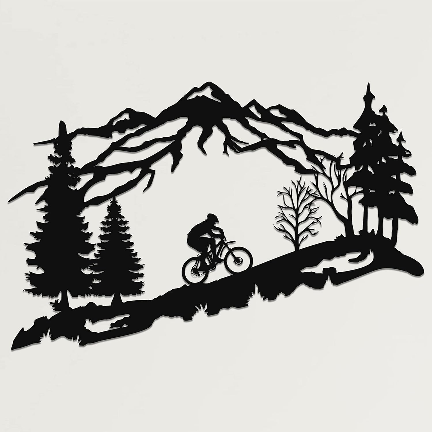 DEKADRON Metal Biker Wall Art - Mountain Tree & Cyclist Themed Metal Wall Decor - Perfect Gift for Bicycle Lovers - Home & Office Decoration - 46