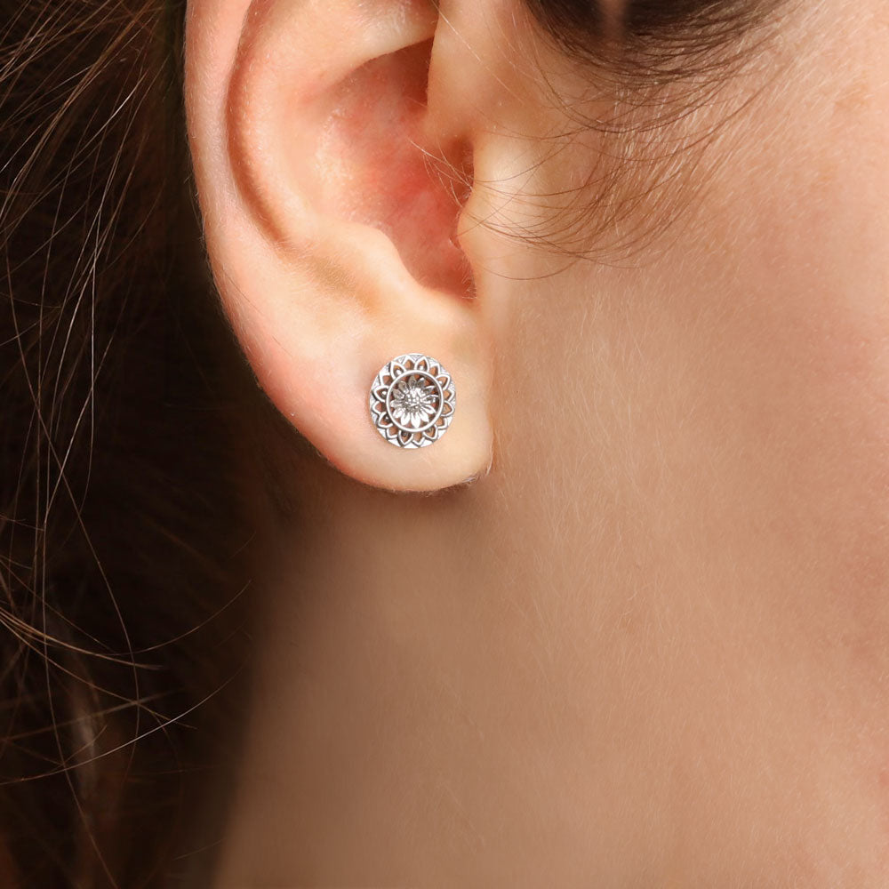 Sunflower Mantra Stud Earrings - Spiritual Boho Jewelry for Women - Perfect for Yoga, Meditation & Everyday Wear