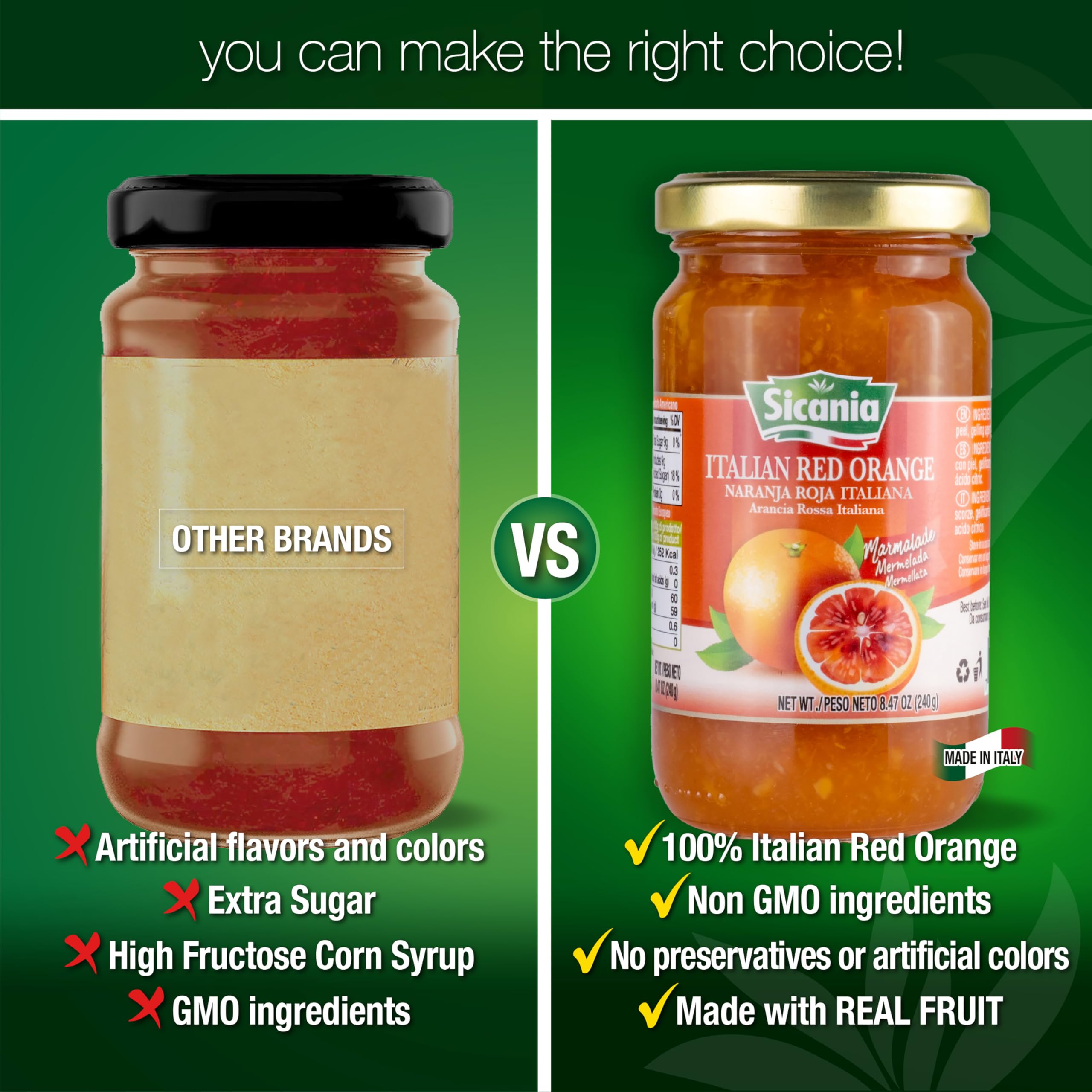 Premium Italian Blood Orange Fruit Preserves 8.47oz - Gluten Free, Non-GMO, No Preservatives, No High Fructose Corn Syrup - 45% Real Fruit Content - Gourmet Jams & Preserves - Perfect for Breakfast Toast, Pastry Fillings & Cheese Pairings