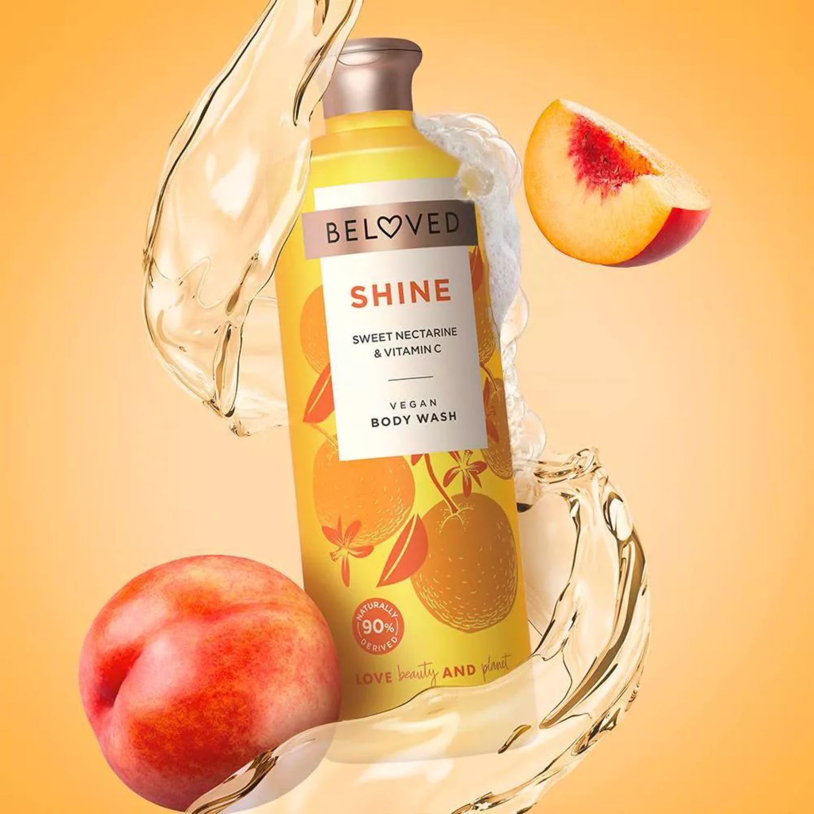 Beloved Vegan Body Wash - 18oz Sweet Nectarine & Vitamin C - Hydrating & Softening Skin Cleanser with Luxurious Lather | Perfect for Sensitive Skin & Eco-Friendly Bath Routines