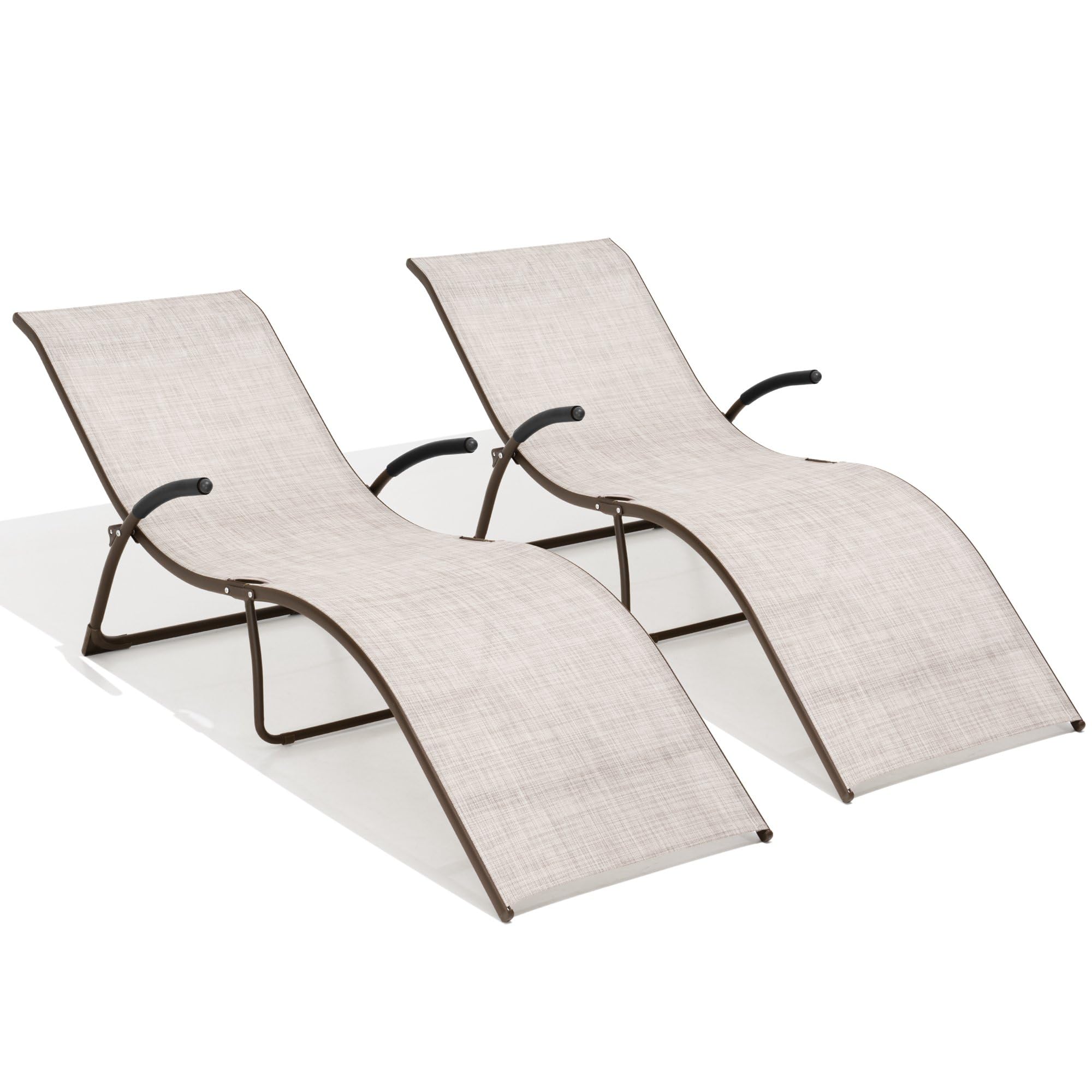 **Crestlive 2-Piece Folding Patio Chaise Lounge Set – Outdoor Sunbathing Pool Chairs with Adjustable Headrest, All-Weather Brown & Beige Furniture for Backyard, Deck, or Beach Relaxation**